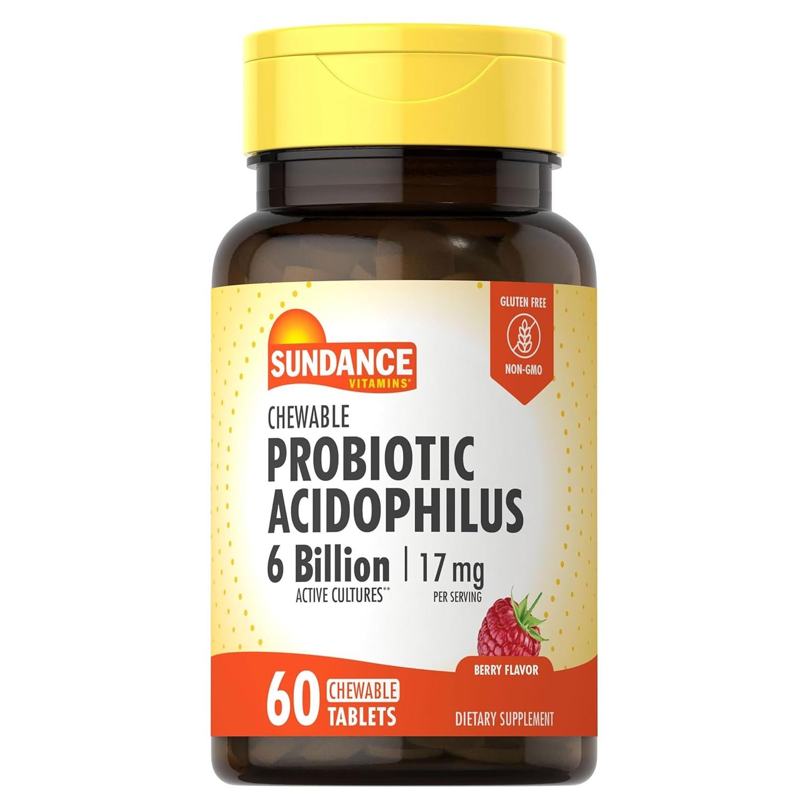 Sundance Probiotic Acidophilus 60 Tabletas Masticables 17mg Sabor Baya