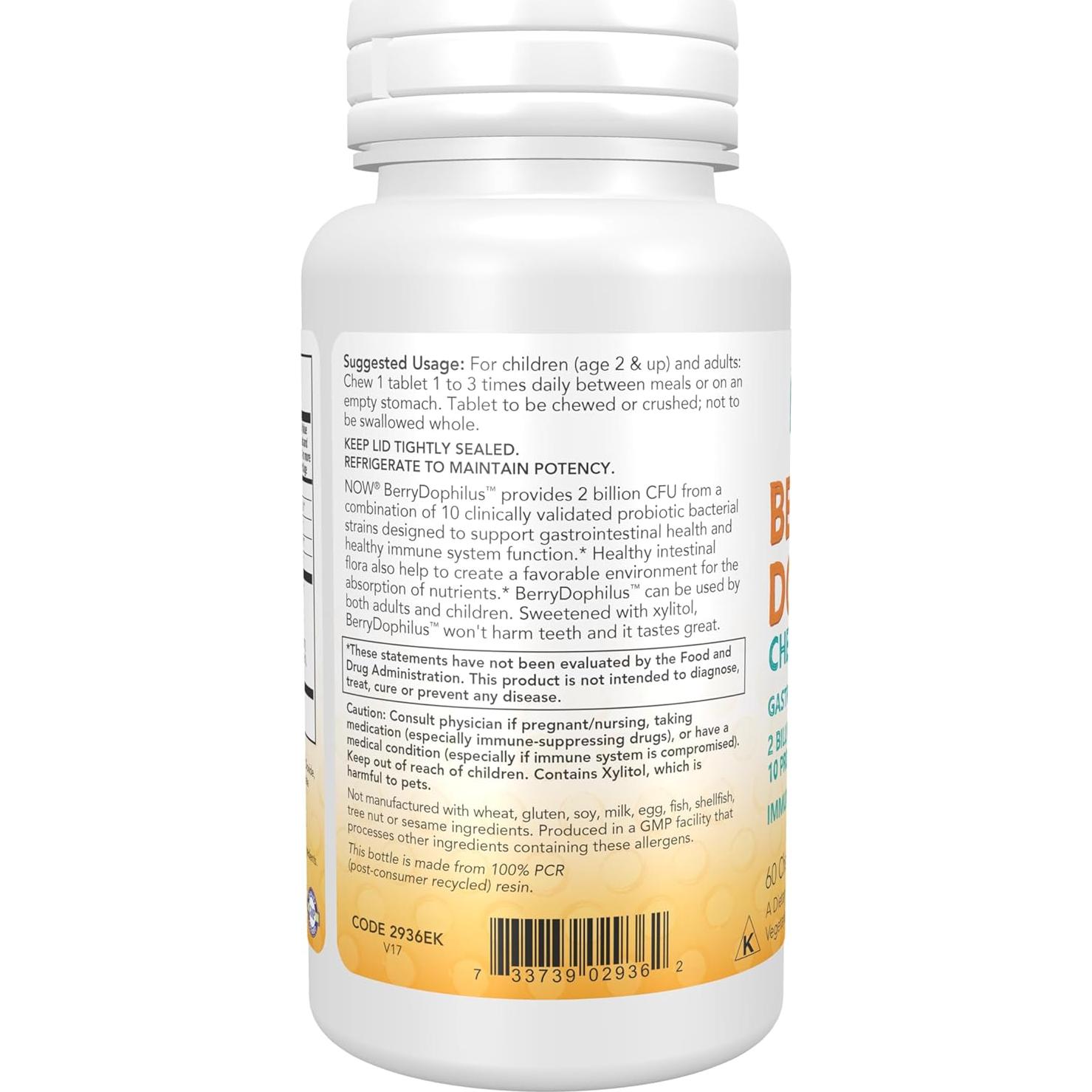 NOW Foods BerryDophilus 60 Masticables Probioticos 2 Mil Millones