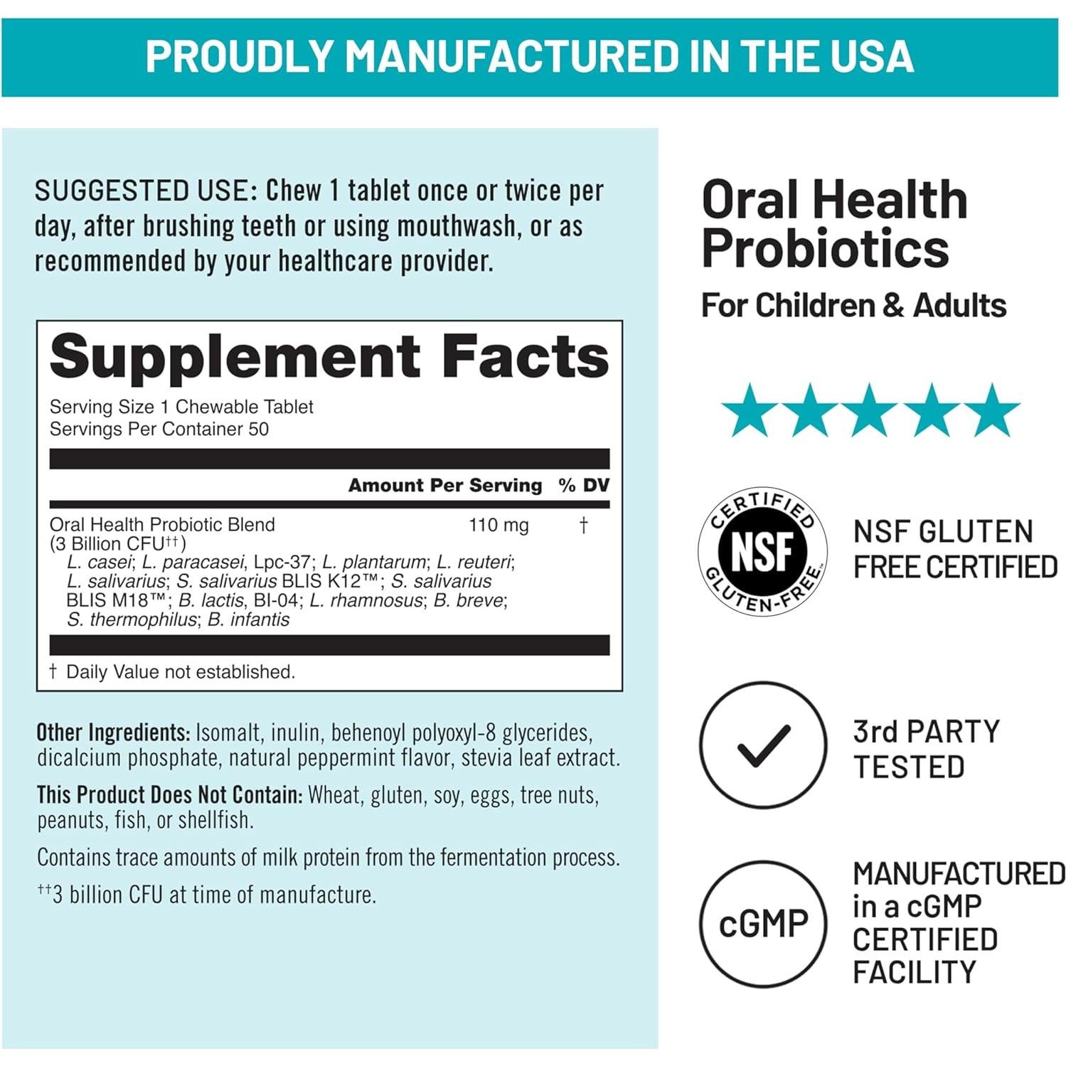 Probioticos Orales NatureWise Menta Sin Azucar 50 Tabletas