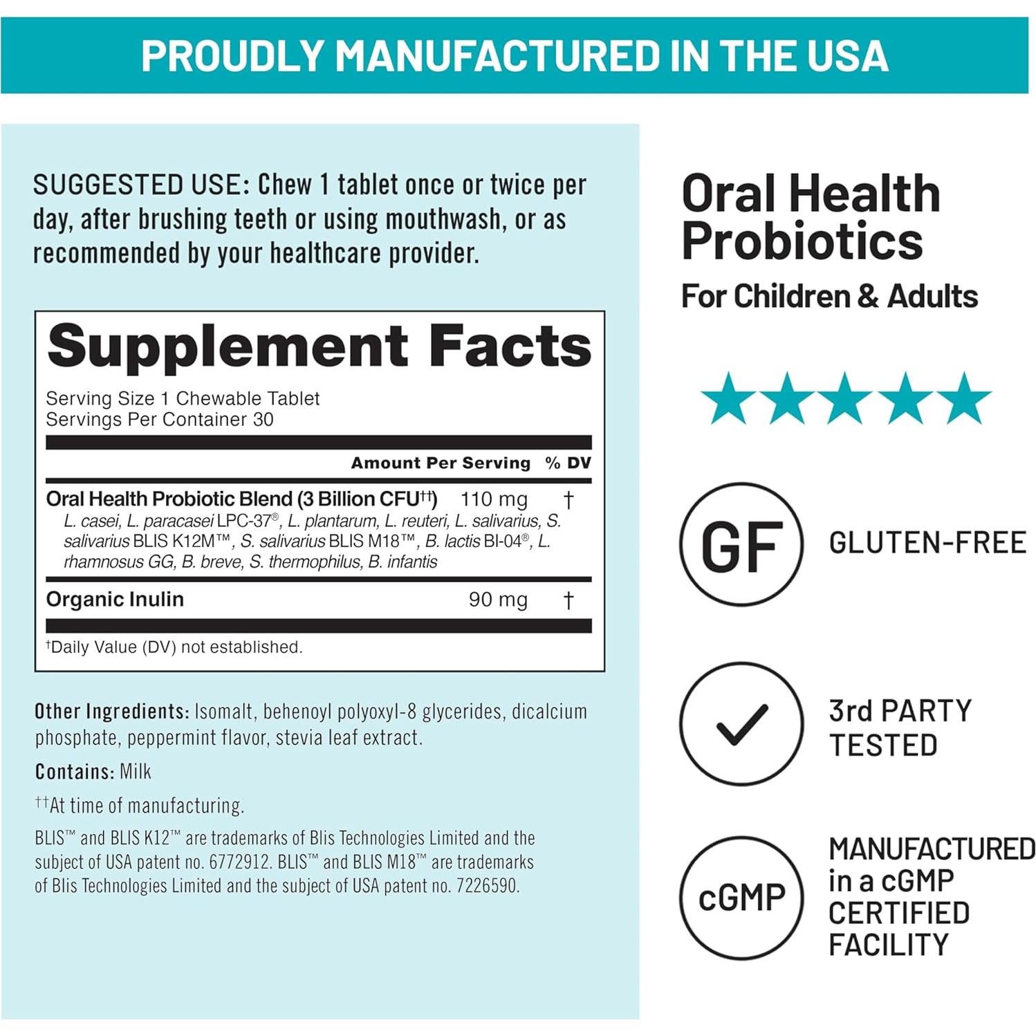 Probioticos Orales NatureWise Menta Sin Azúcar 30 Tabletas