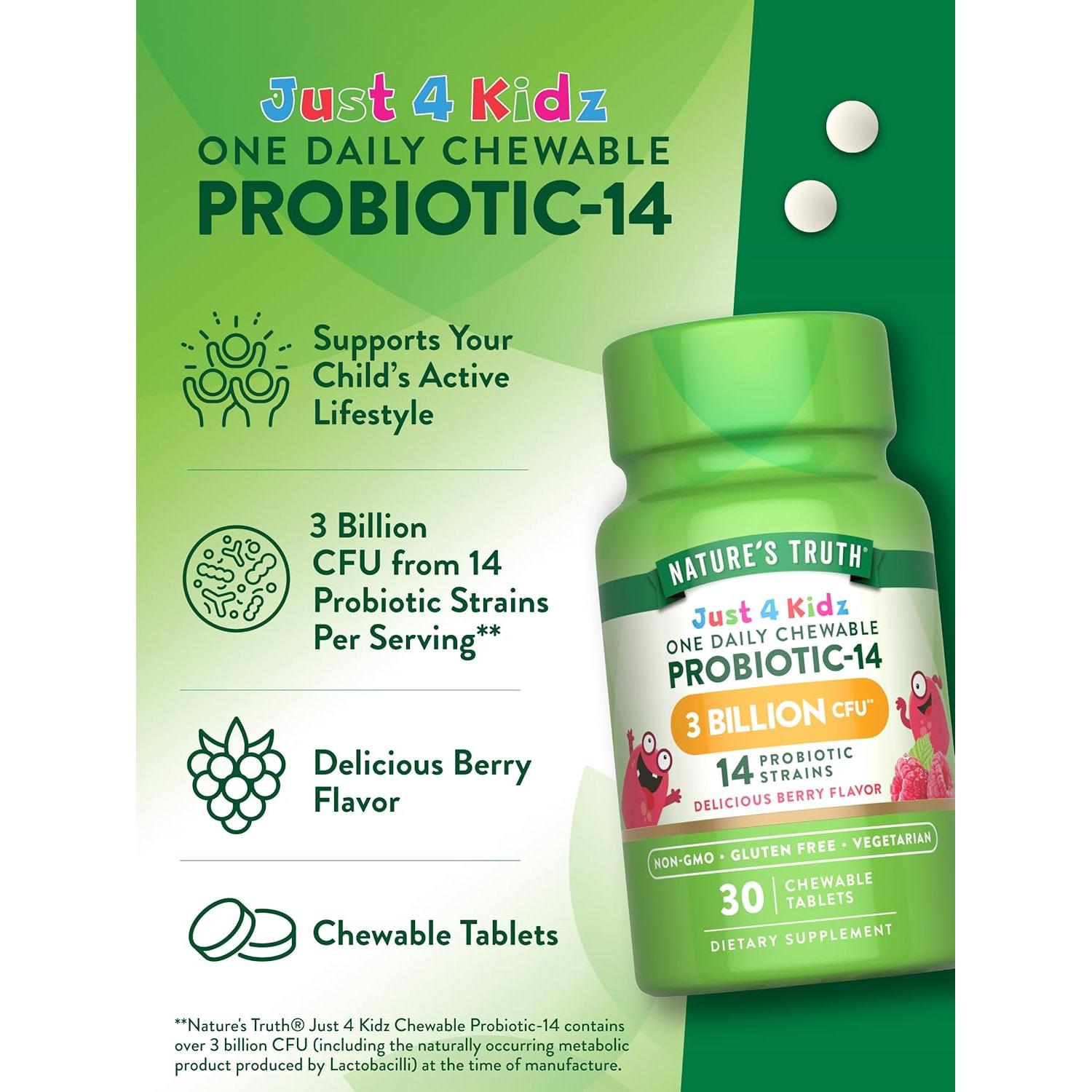 Probioticos para Niños Verdad de la Naturaleza 30 Tabletas Masticables