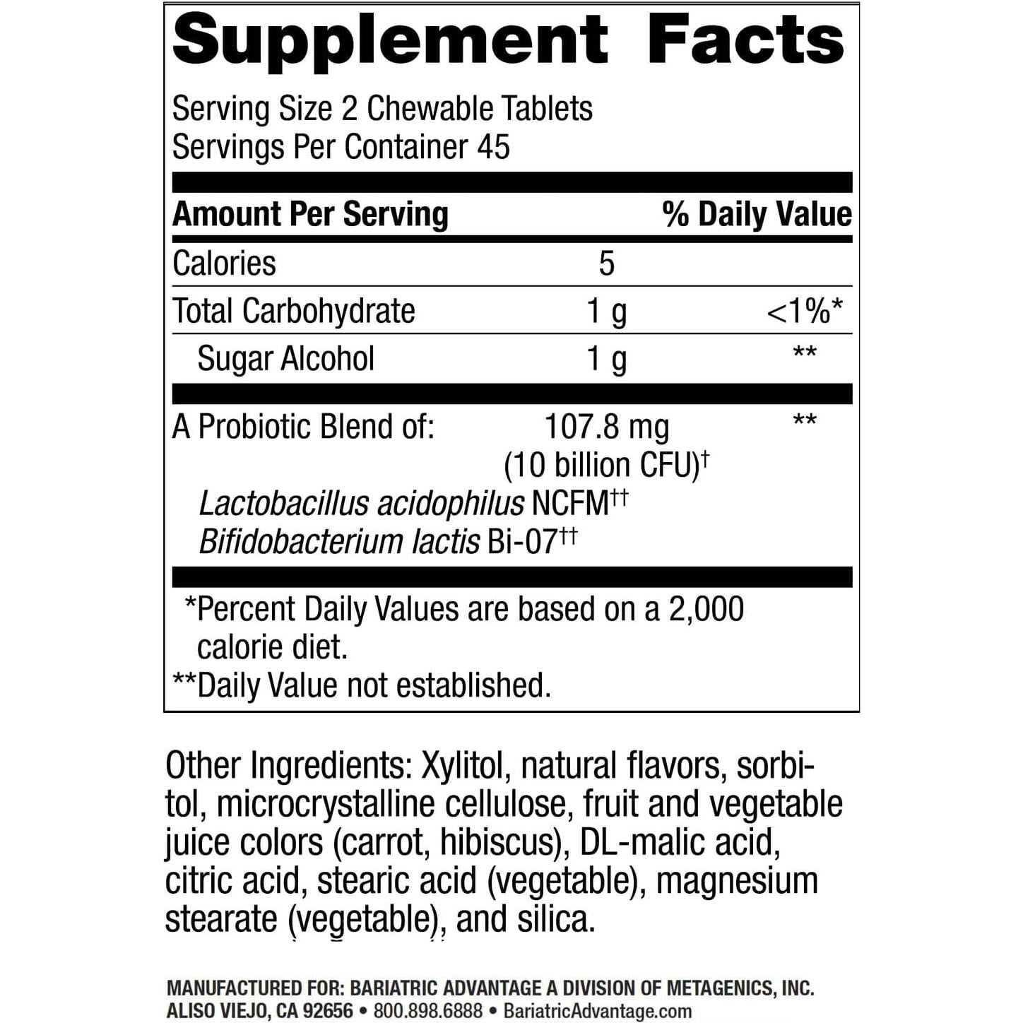 Suplemento Probiotico Masticable FloraVantage 90 Tabletas Uva