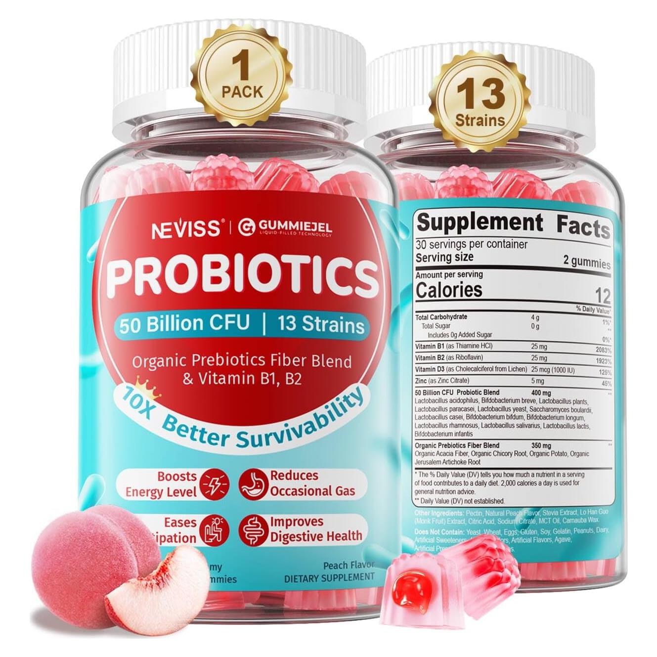 Gomitas Probioticas NEVISS 60 Unidades Sin Azucar para Adultos