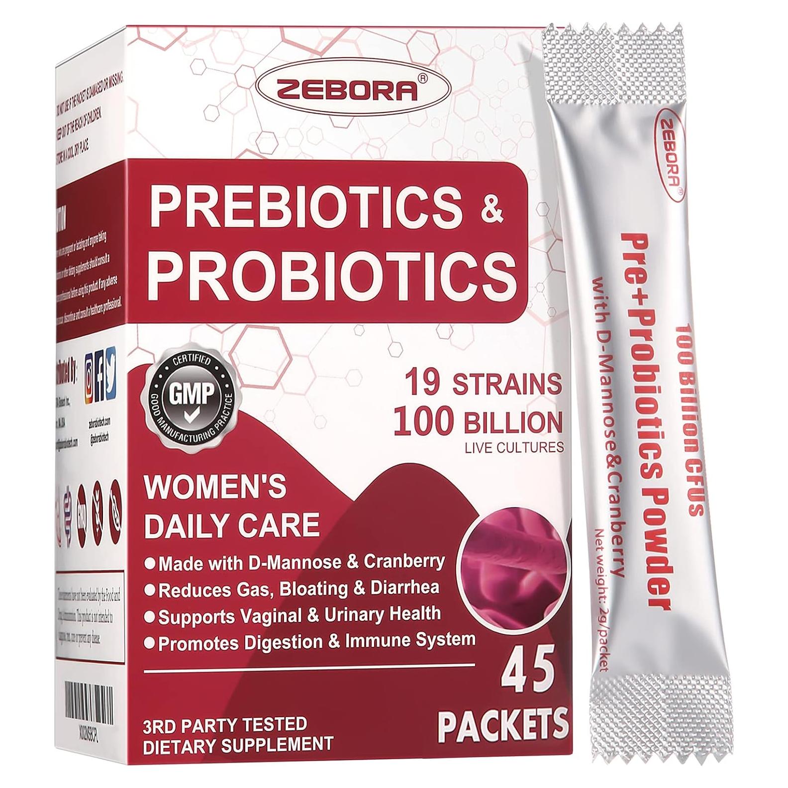 Probioticos para Mujeres Zebora 100 Mil Millones CFU 45 Paquetes