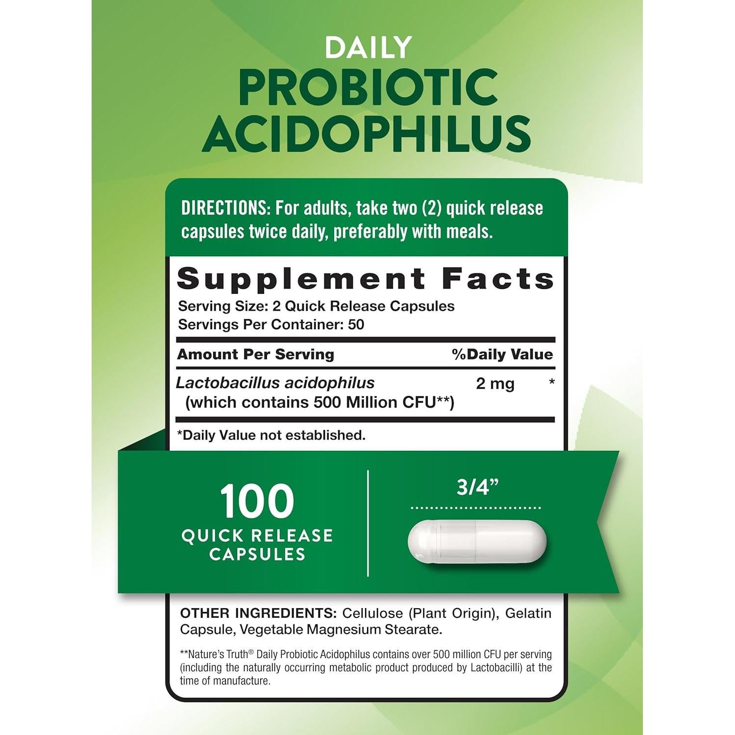 Probióticos Verdad de la Naturaleza 100 Cápsulas 500M CFU