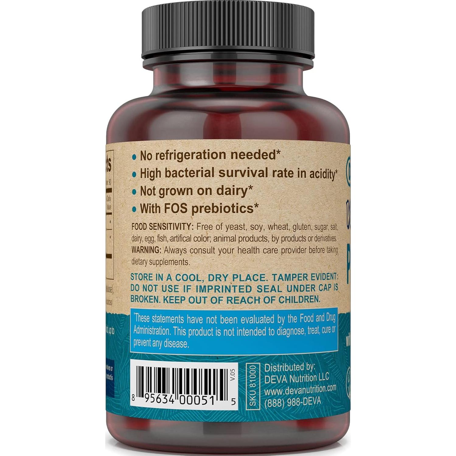 Suplemento Probiotico Vegano Deva 90 Cápsulas 2 Mil Millones UFC
