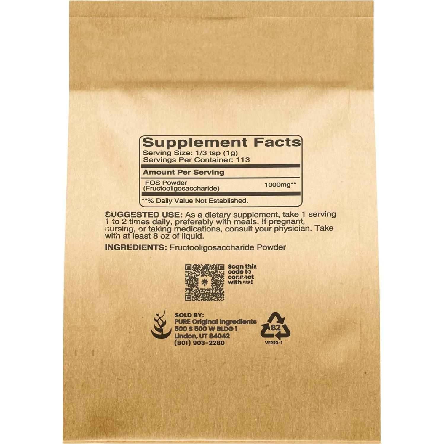 Polvo de FOS Fructooligosacáridos 113.4g Ingredientes Originales