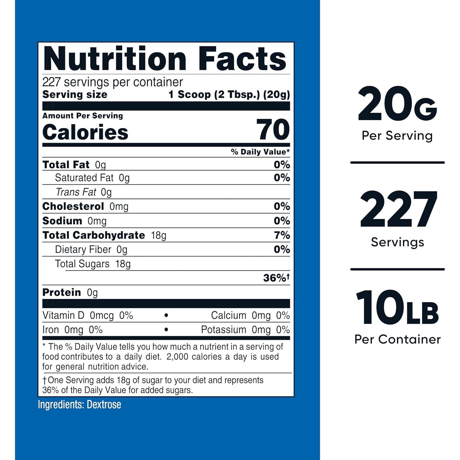 Polvo de Dextrosa Nutricost 4.54 kg - Sin OGM, Sin Gluten