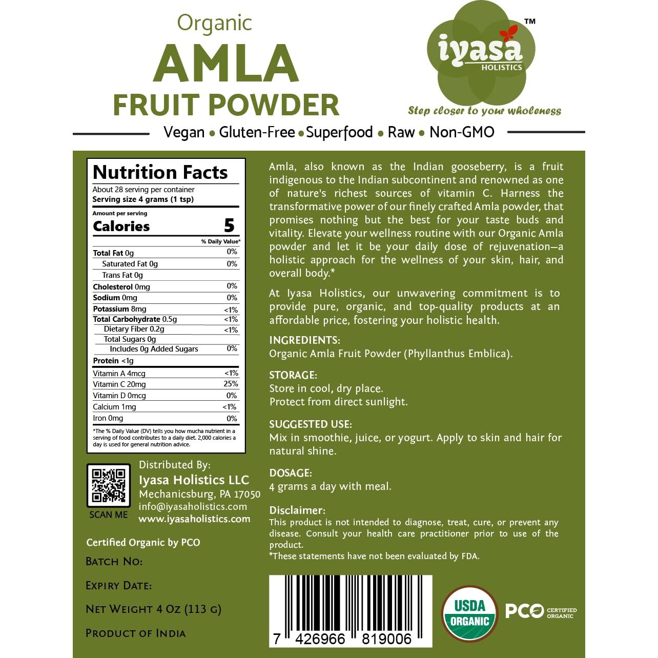 Polvo de Fruta Amla Orgánico Iyasa 112g - Superalimento Piel y Cabello