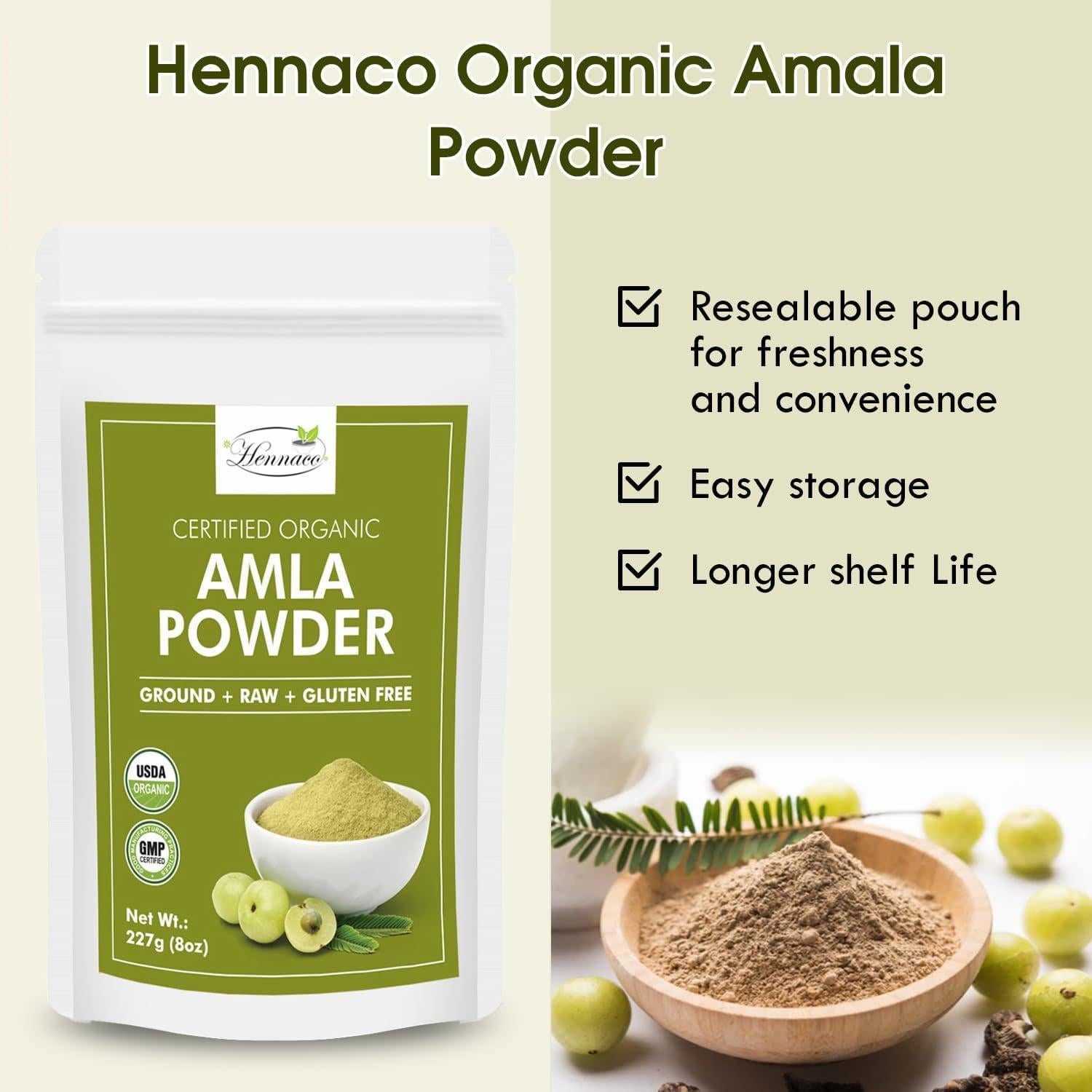 Polvo de Amla Orgánico Hennaco 114g - Grosella India Natural