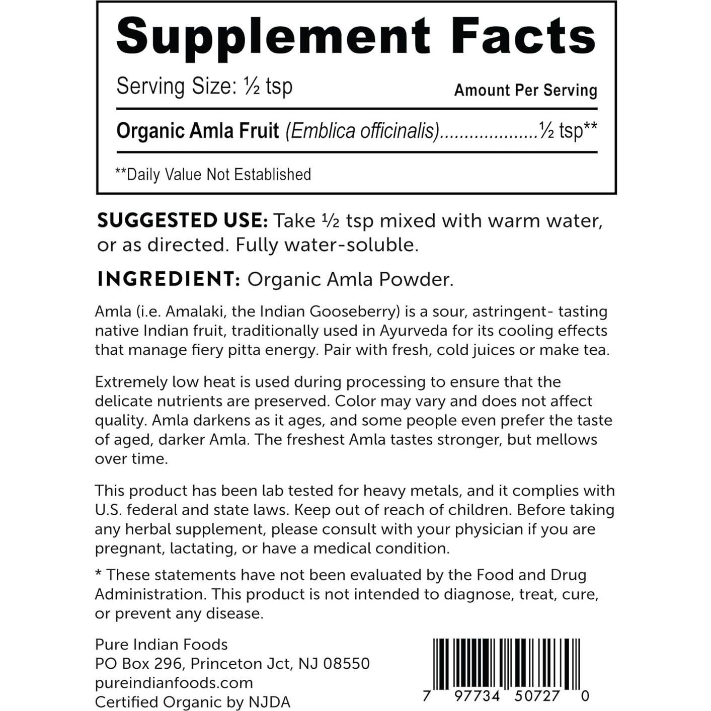 Polvo de Amla Orgánico Pure Indian Foods 227 g Suplemento
