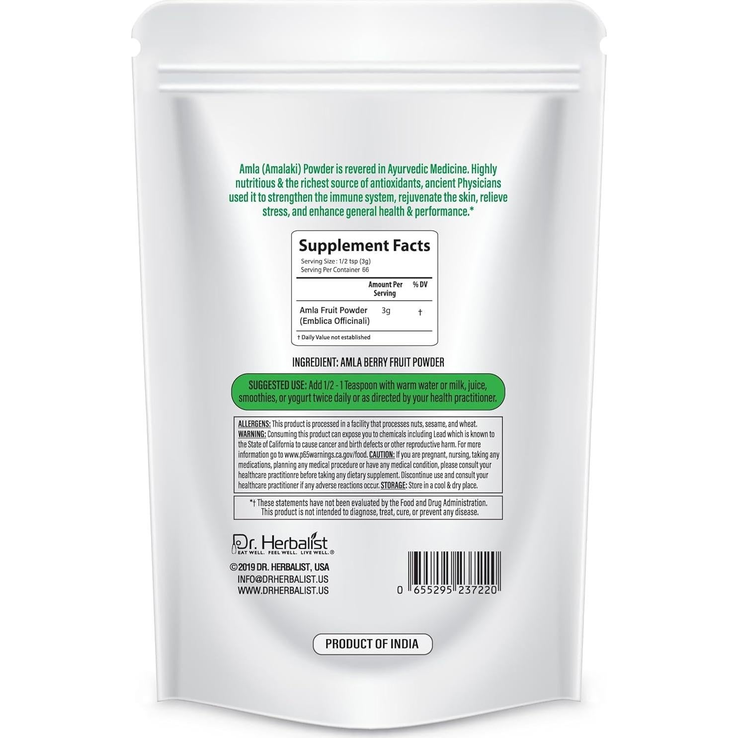 Polvo de Fruta Amla Orgánico 200g Dr. Herbalista - Apoyo Inmunológico