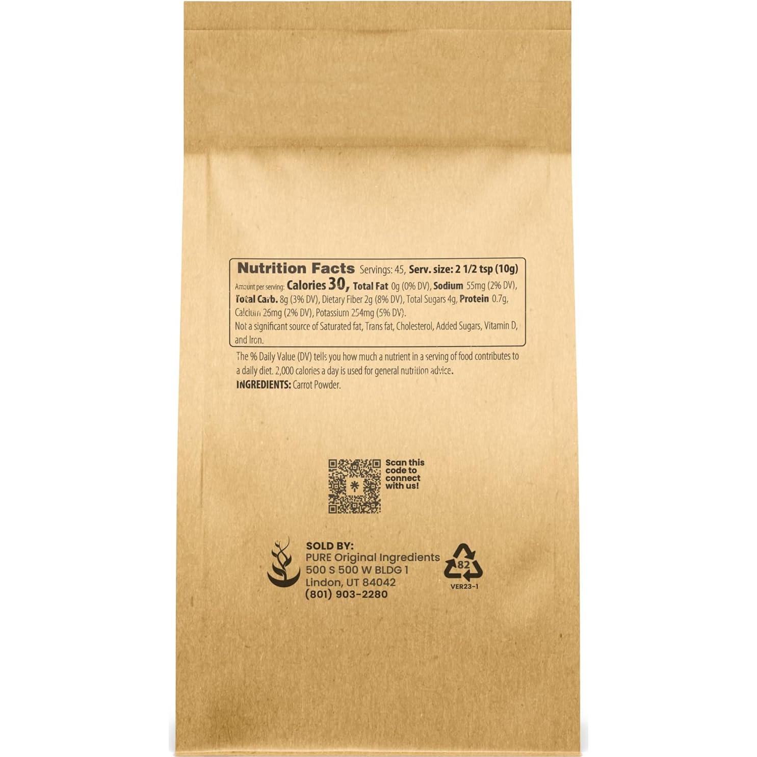 Polvo de Zanahoria 450g Ingredientes Originales Puros Sin Aditivos