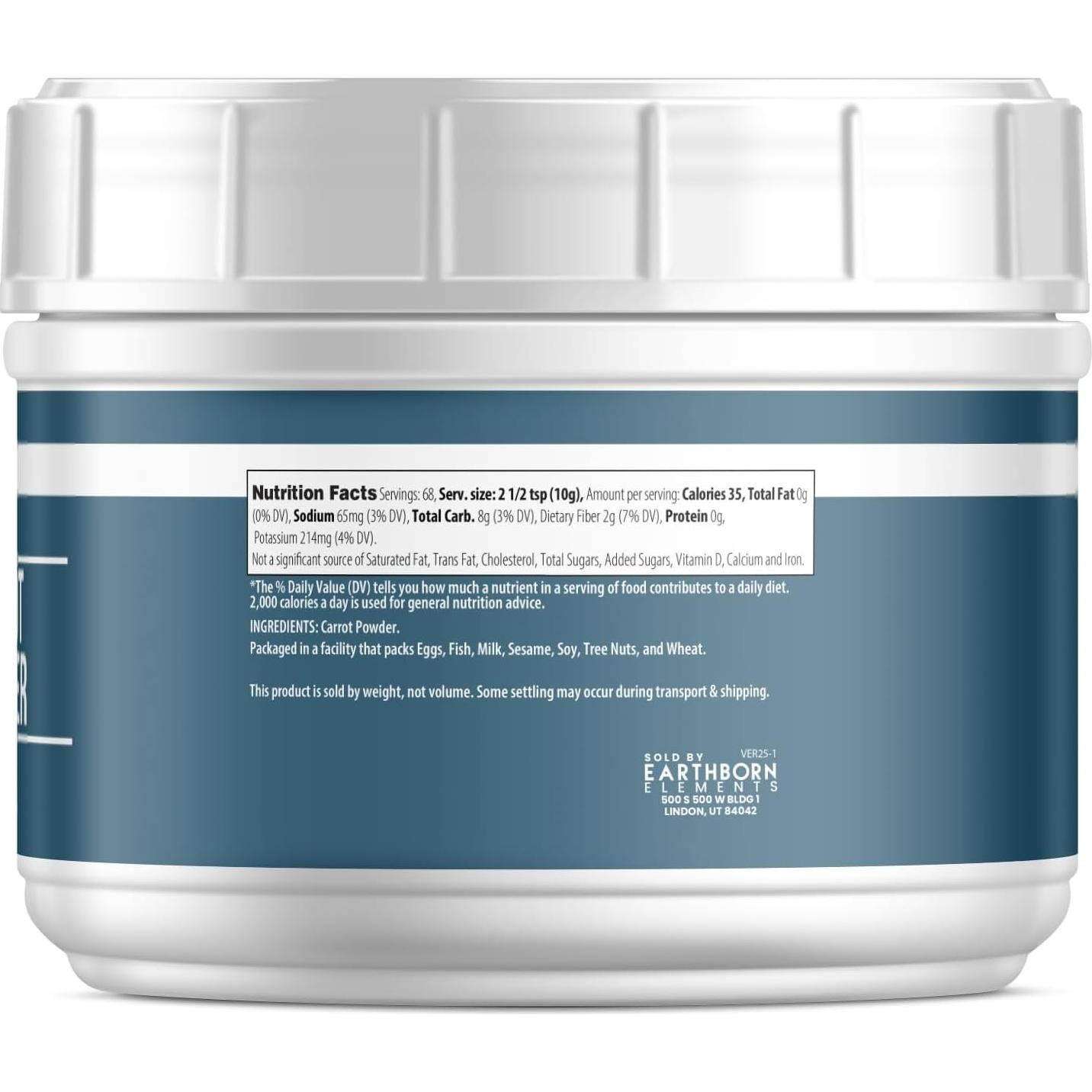 Polvo de Zanahoria Earthborn Elements 0.68 kg Puro y Natural