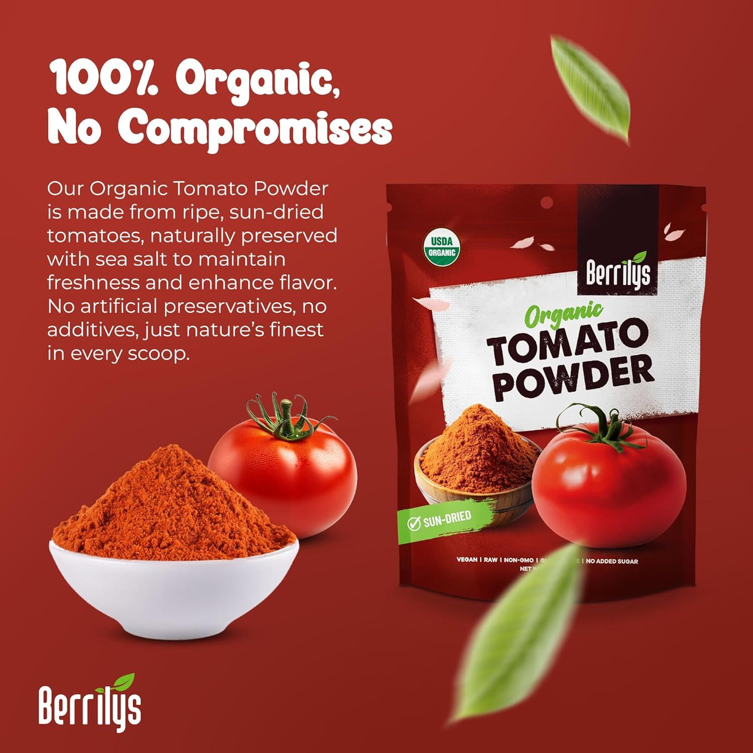 Polvo de Tomate Seco Orgánico Berrilys 453.6g - Ideal para Pizza y Pasta