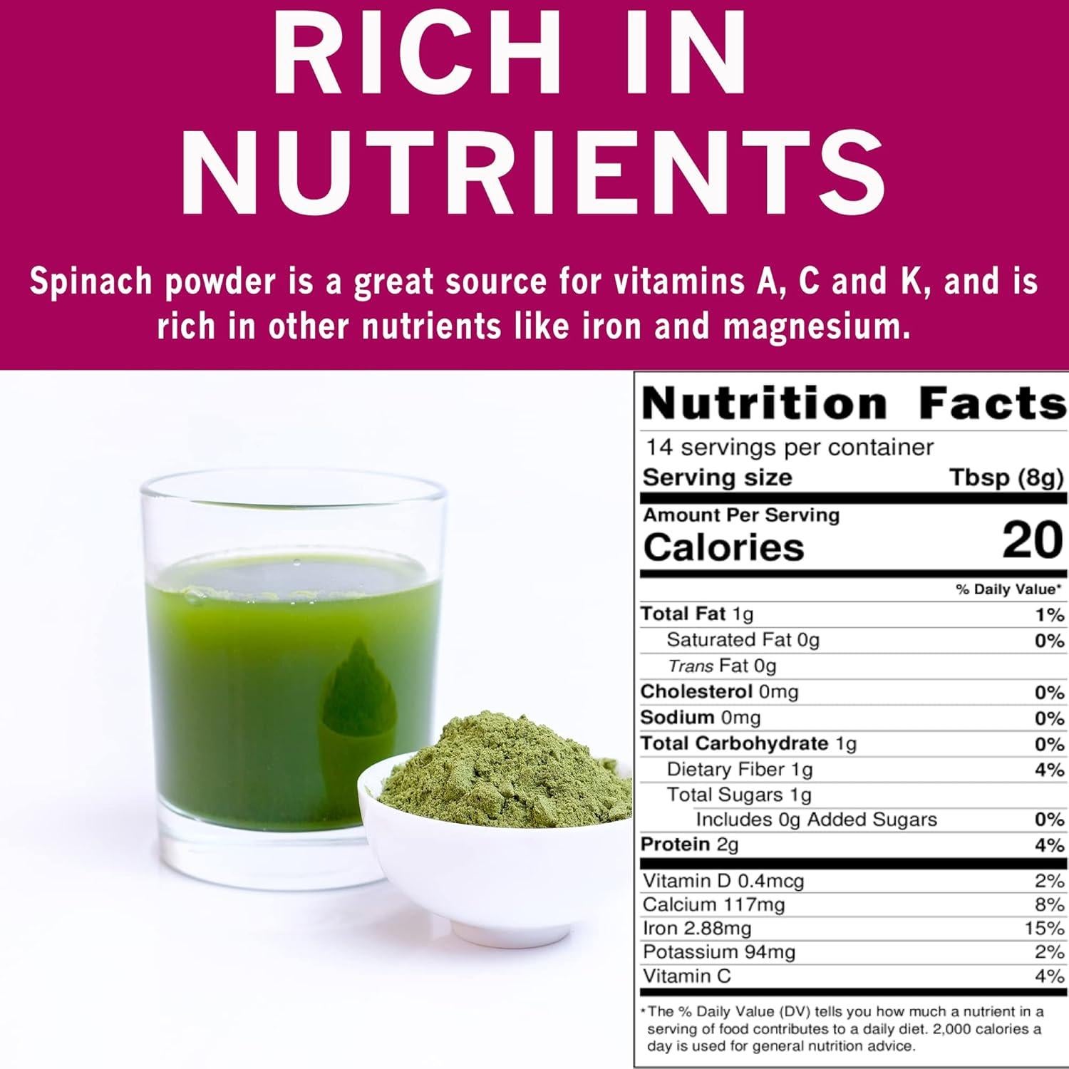 Polvo de Espinaca Secada Spices Village 113 g - Vegano y Sin Gluten