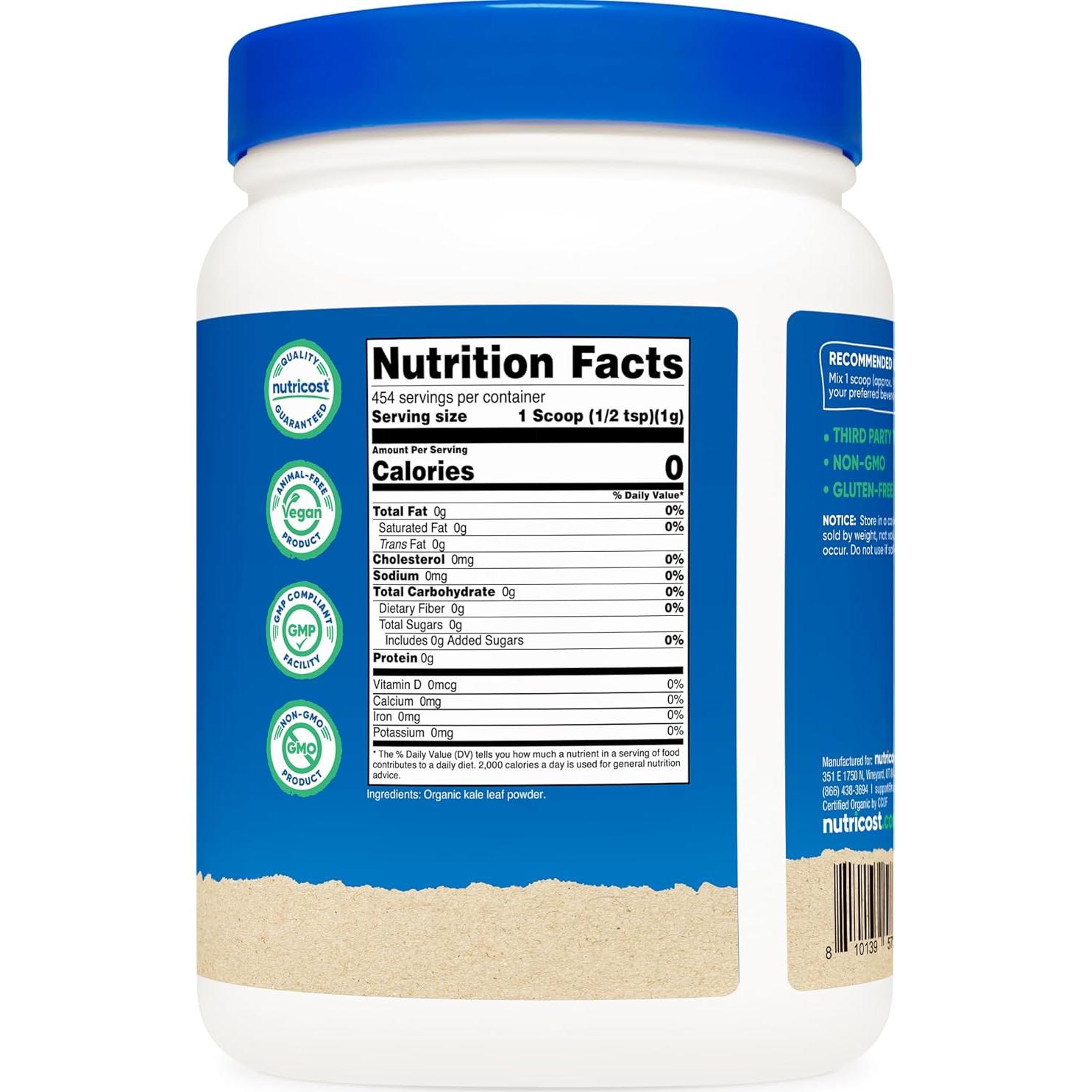 Polvo de Col Rizada Orgánica Nutricost 0.45 kg - Sin Gluten