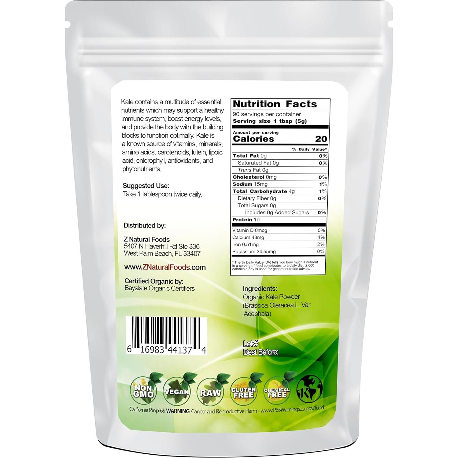 Polvo de Kale Orgánico Z Natural 0.45 kg - Suplemento Vegano