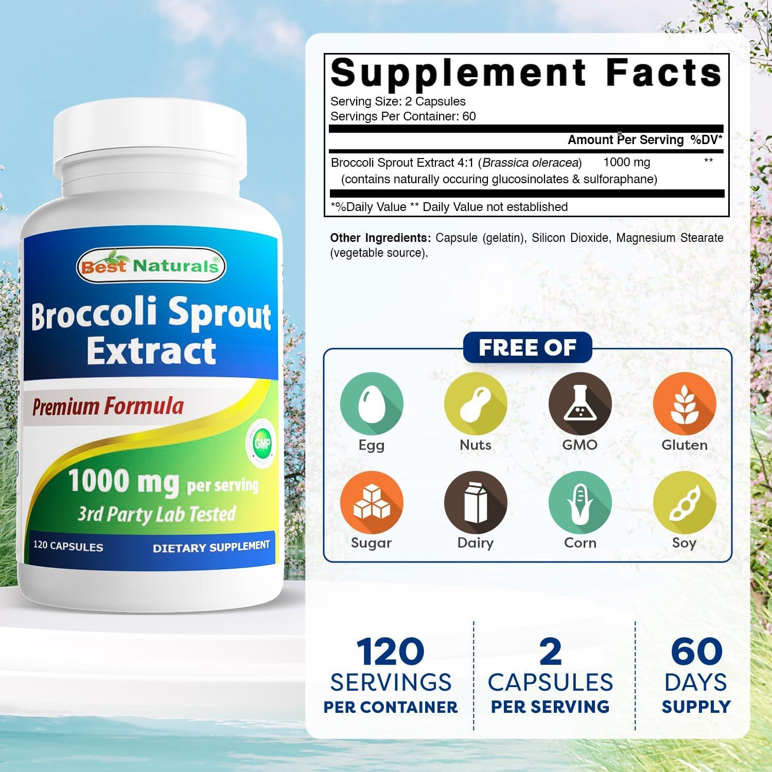 Extracto de Brote de Brócoli Best Naturals 1000mg - 240 Cápsulas