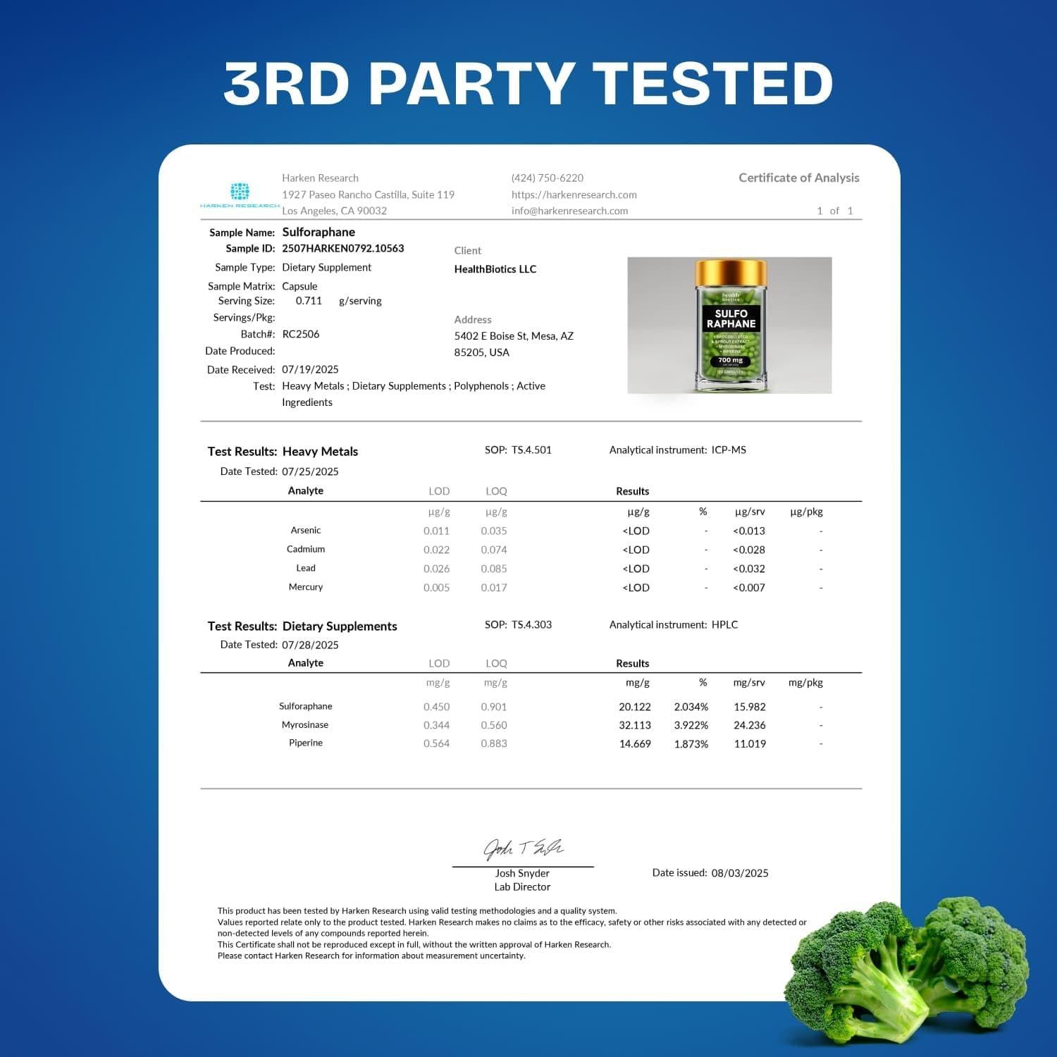Suplemento de Sulforafano Orgánico Healthbiotics 120 Pastillas