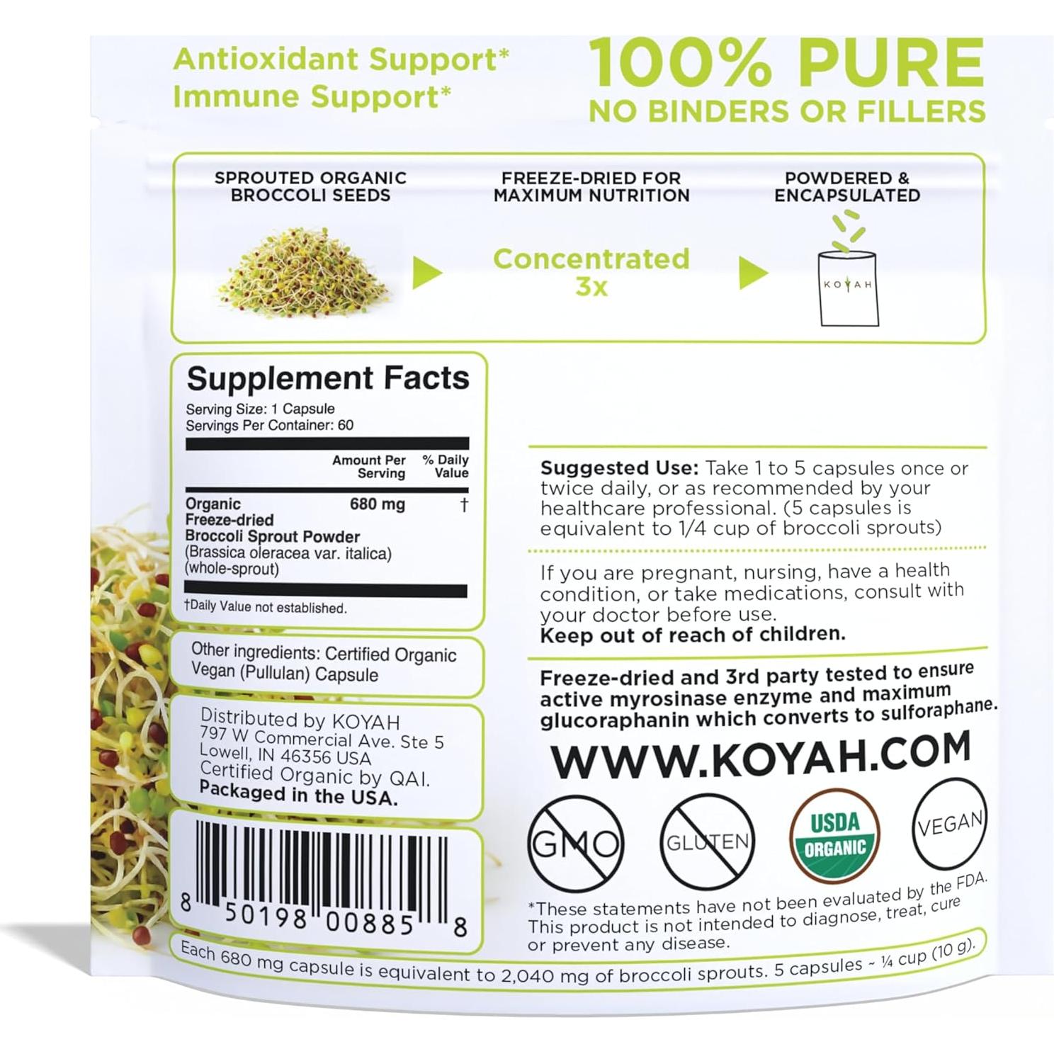 Cápsulas de Brote de Brócoli Orgánico KOYAH - 60 Unidades