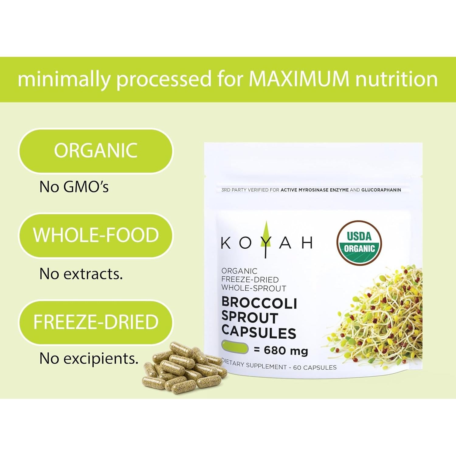 Cápsulas de Brote de Brócoli Orgánico KOYAH - 60 Unidades