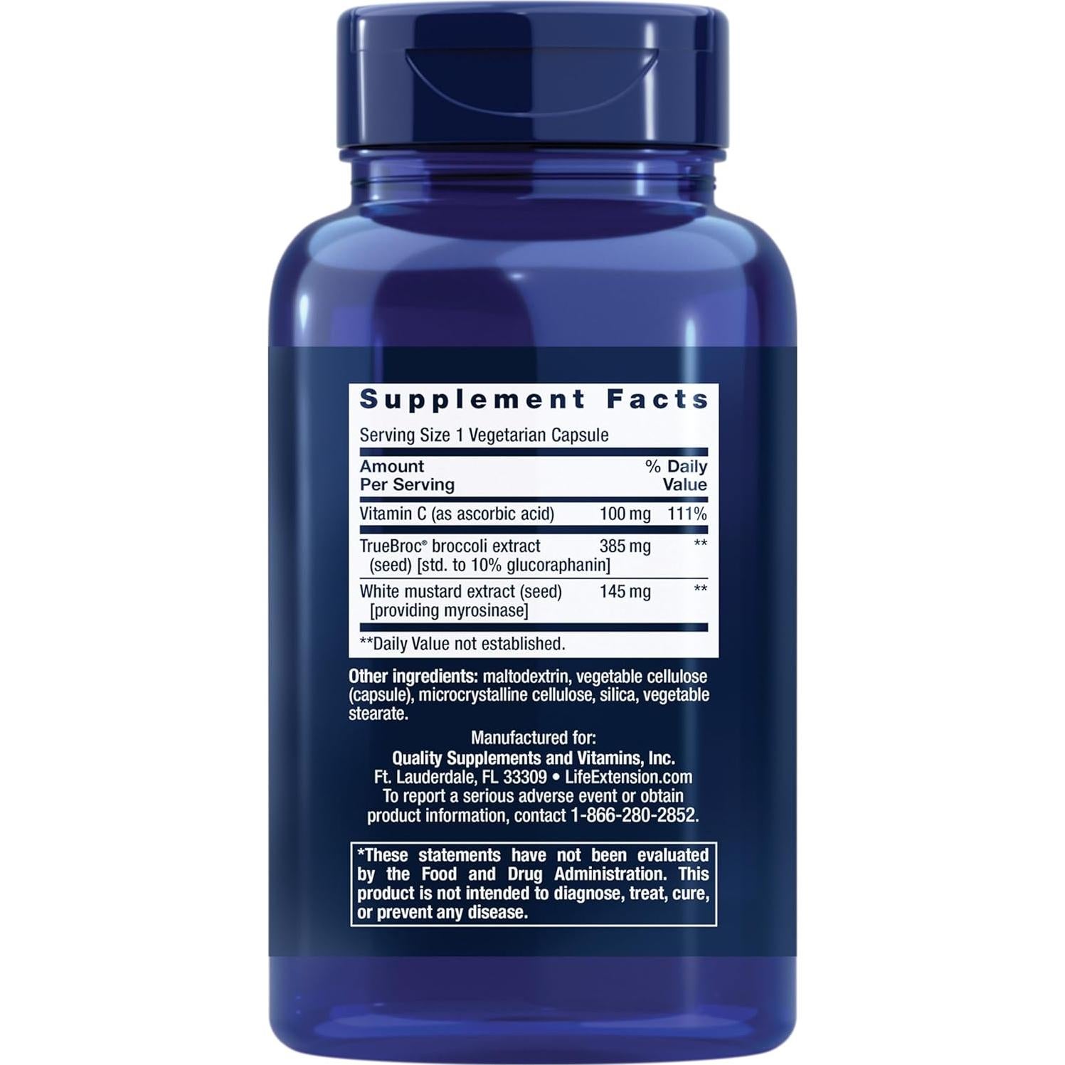 Suplemento de Brócoli Life Extension 30 Cápsulas Vegetariano