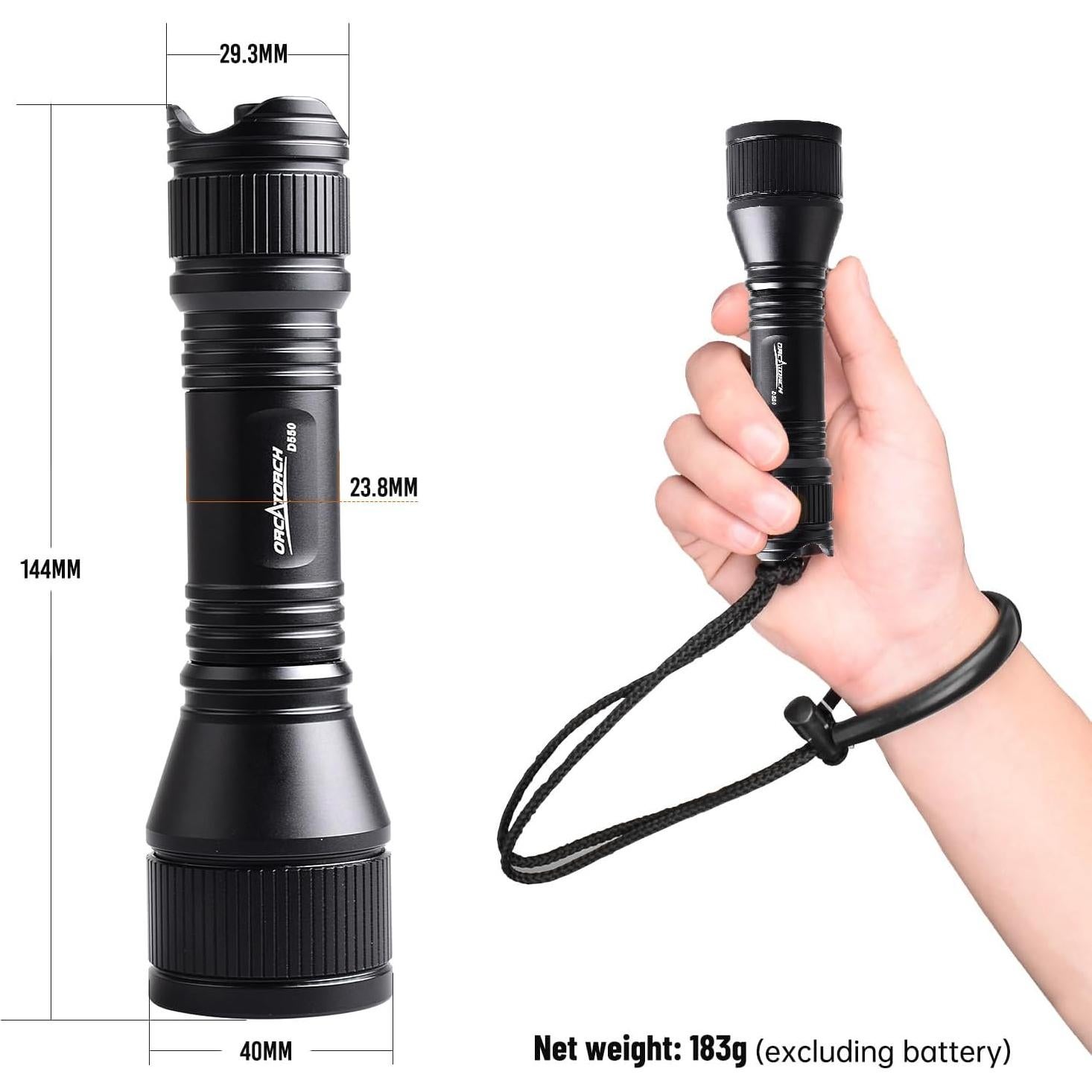 Linterna de Buceo ORCATORCH D550 1000 Lúmenes IP68