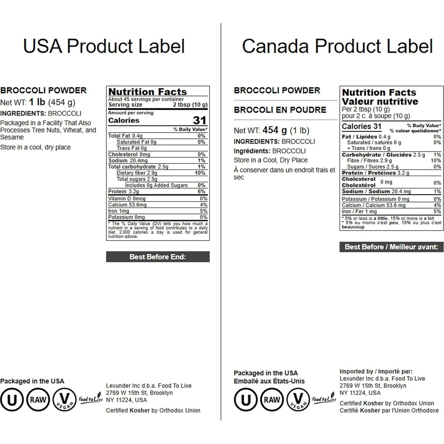 Polvo de Brócoli Food to Live 0.45 kg - Superalimento Vegano