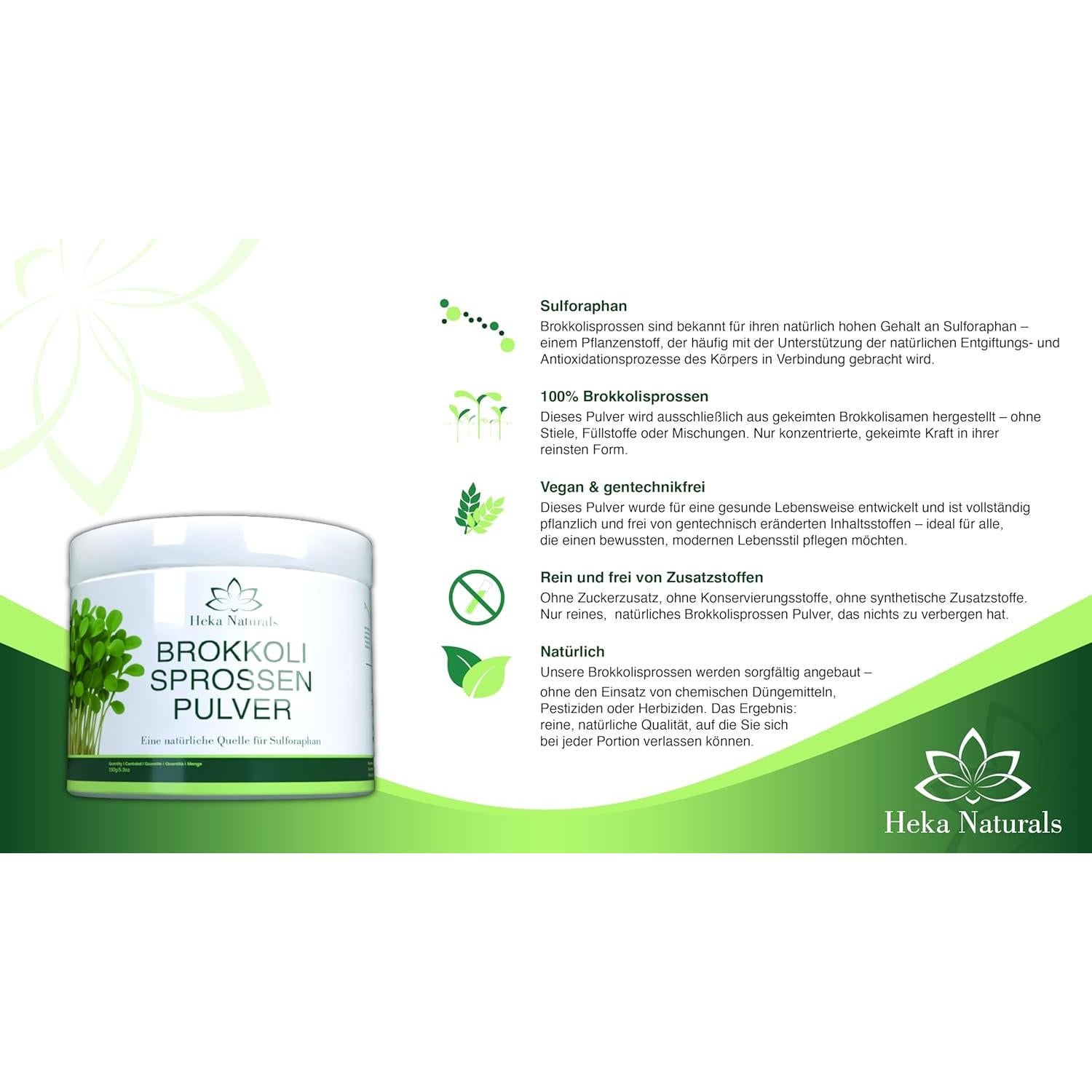 Polvo de Brote de Brócoli Orgánico Heka Naturals 150g - Superalimento