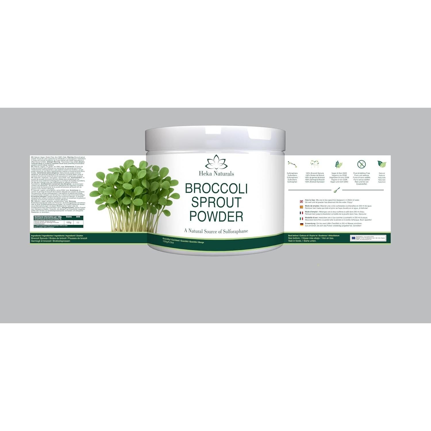 Polvo de Brote de Brócoli Orgánico Heka Naturals 150g - Superalimento