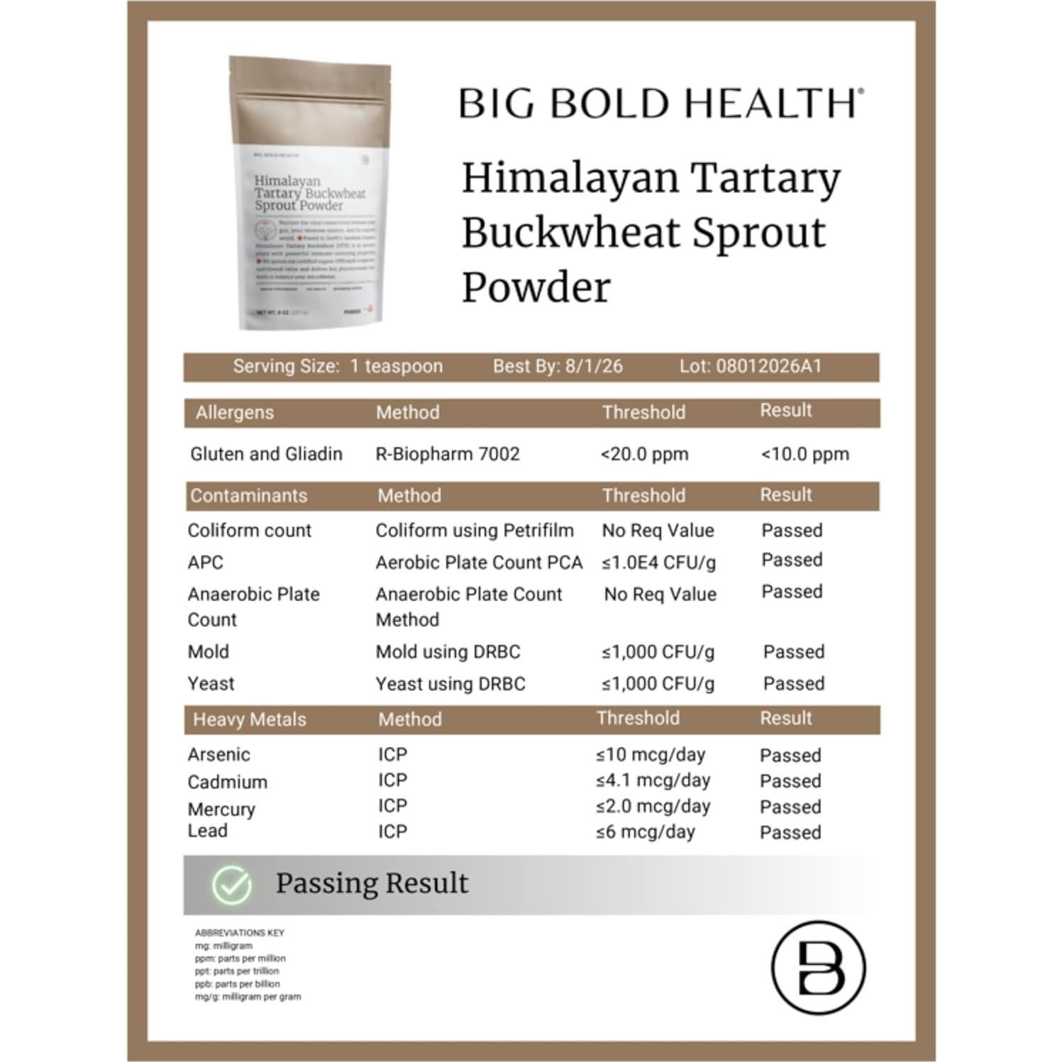 Polvo de Brote de Trigo Sarraceno Tartario Big Bold Health 227g