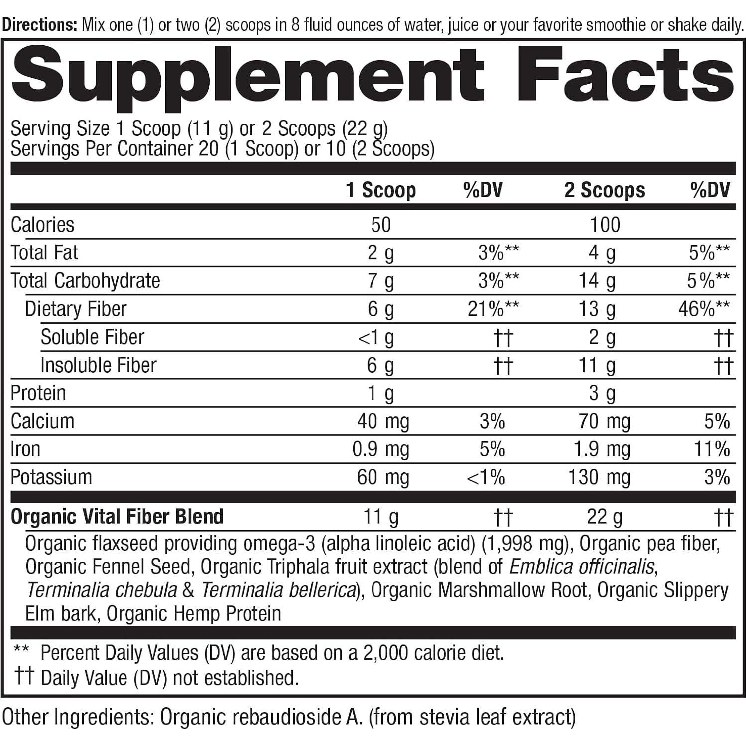 Polvo de Fibra Avanzada Vital Pro Naturals 219 g - Linaza, Guisante y Cañamo