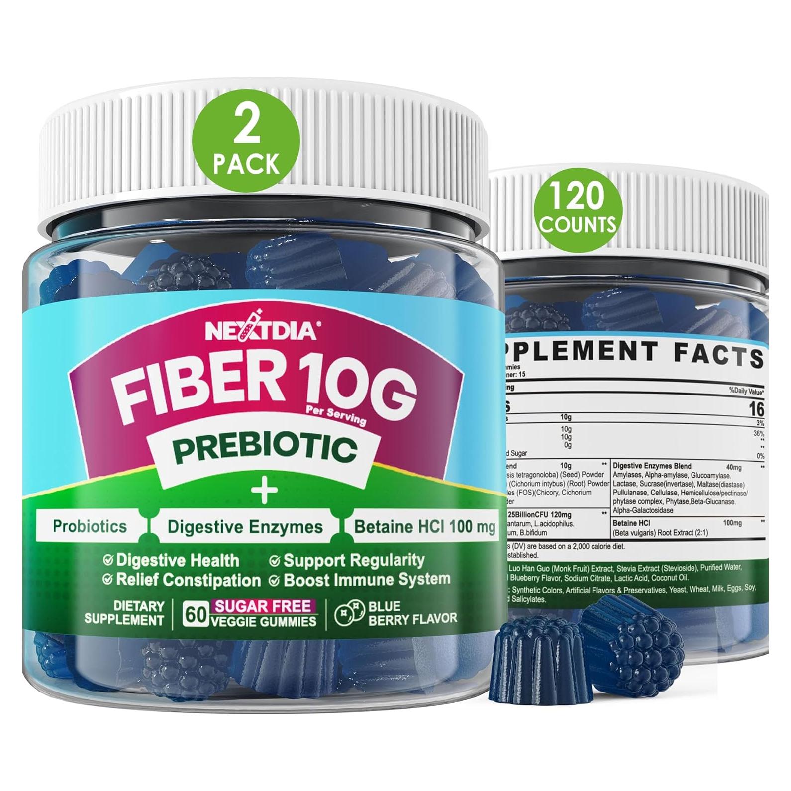 Gomitas de fibra prebioticas Nextdia 120ct sin azucar 10g