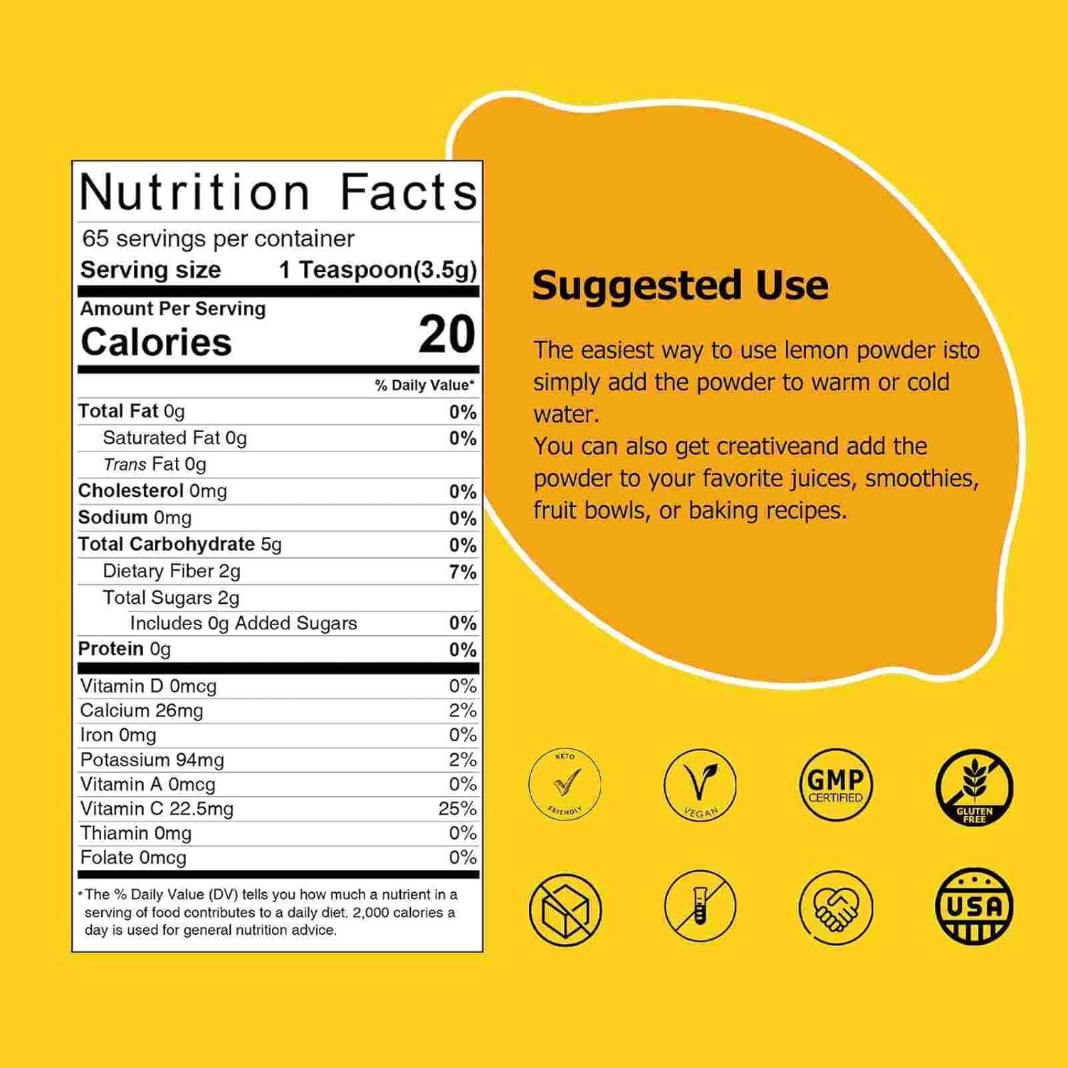 Polvo de Limón Congelado Seco NutriFoods 226.8 g - Sabor Fuerte