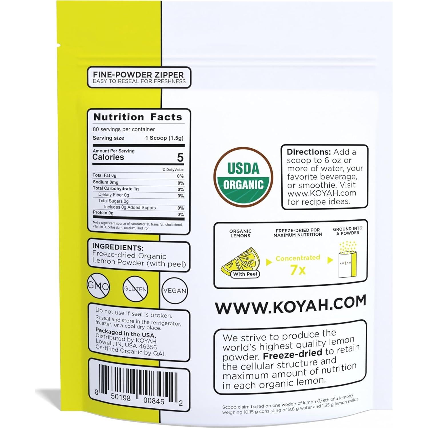 Polvo de Limón Orgánico KOYAH Liofilizado 80 Porciones