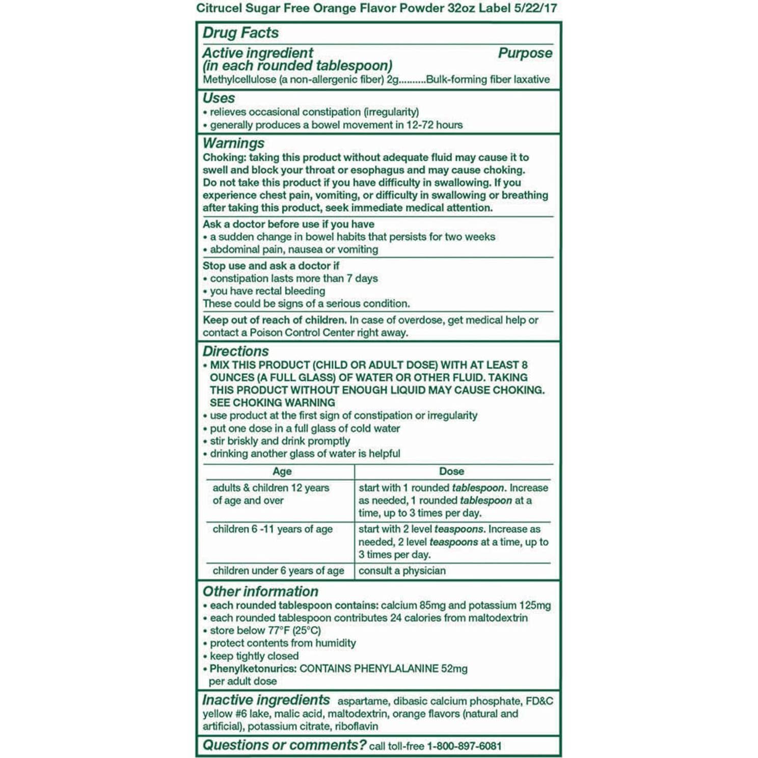 Citrucel Polvo de Fibra Sin Azúcar 907g Sabor Naranja