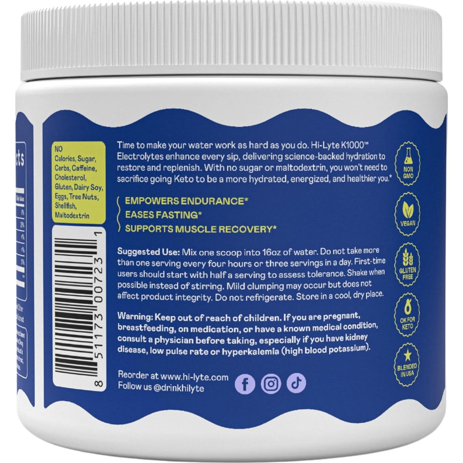 Polvo de Electrolitos Keto Hi-Lyte K1000 Naranja 50 Porciones