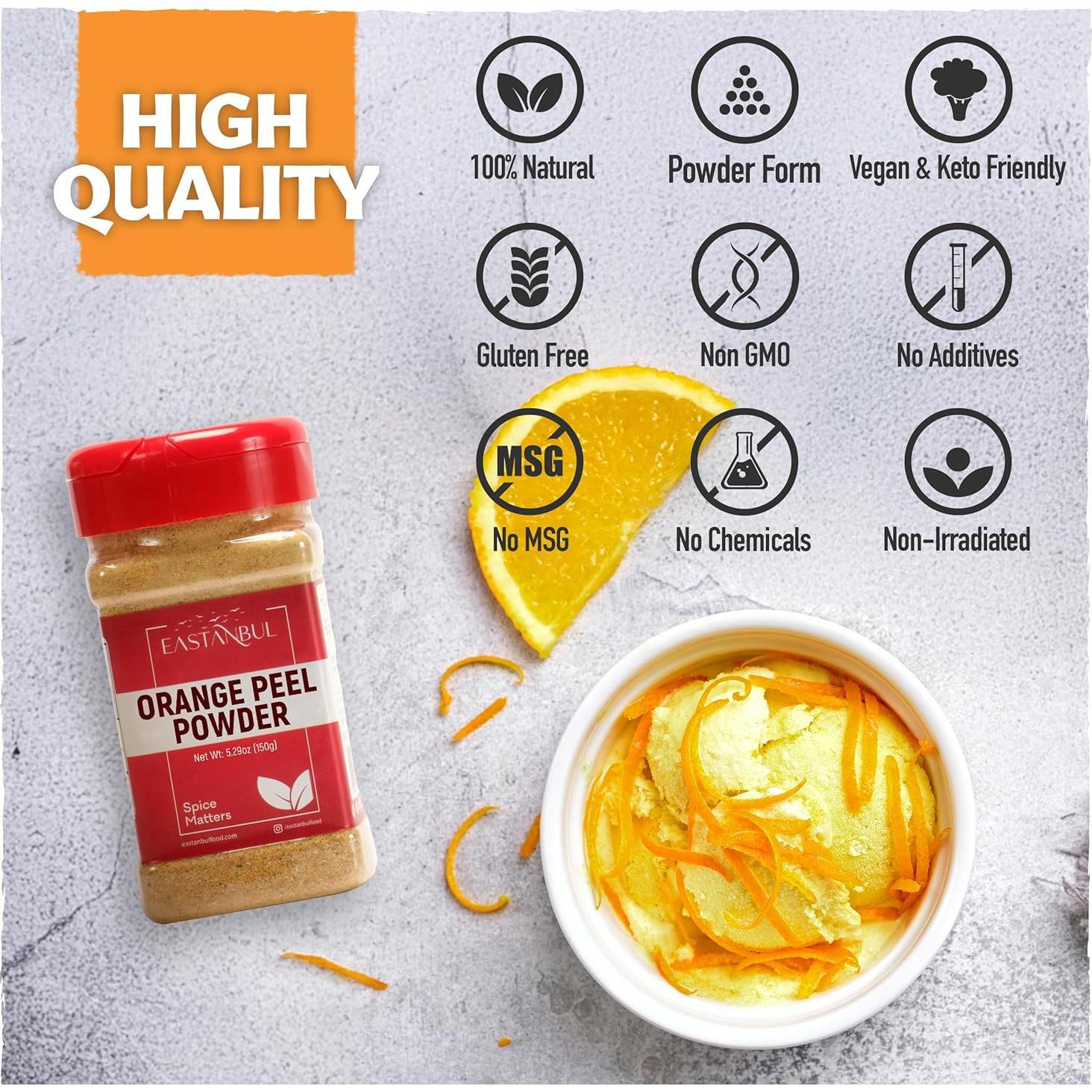 Polvo de Cáscara de Naranja Eastanbul 150g - Sabor Natural Vegano
