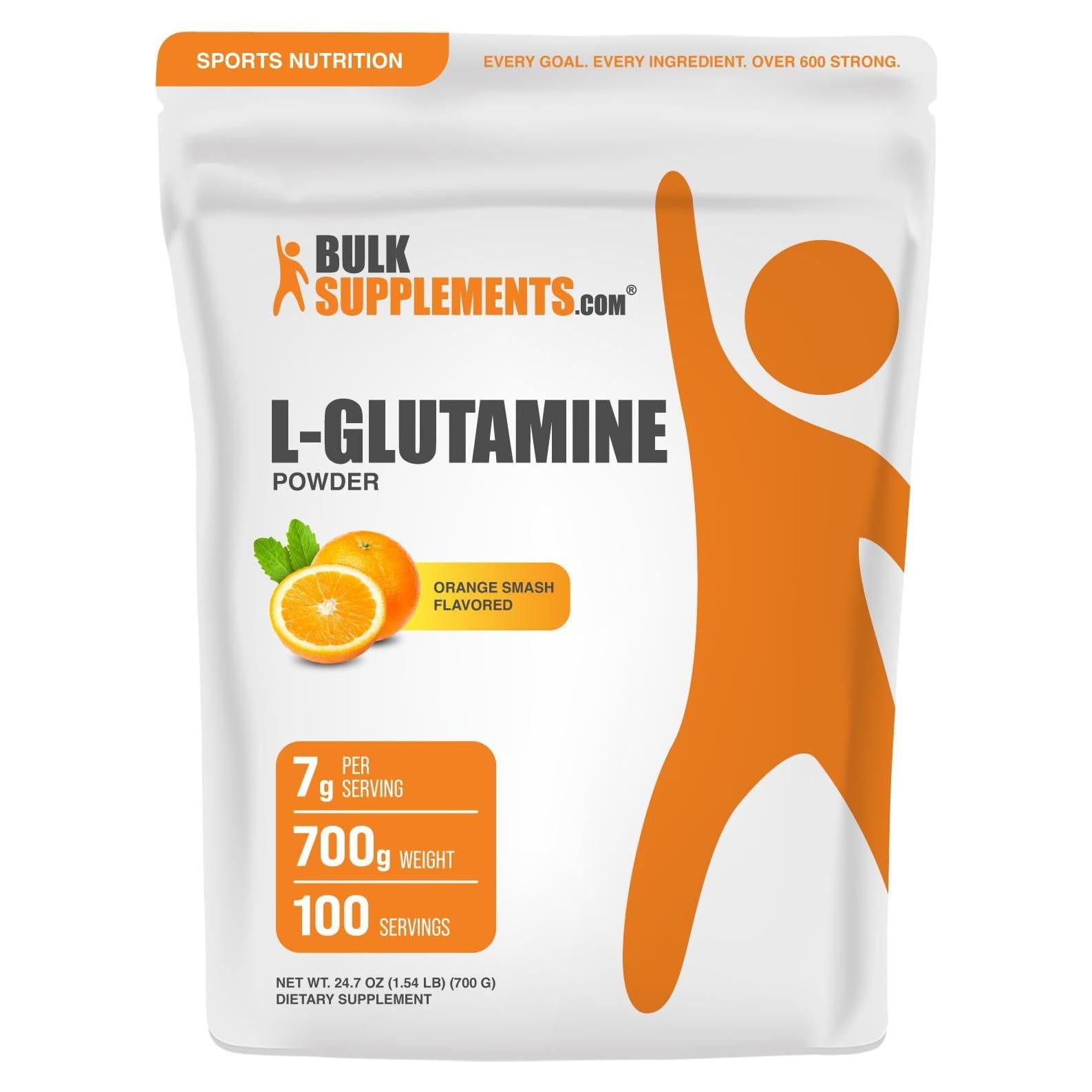 L-Glutamina en Polvo BulkSupplements 700g Sabor Naranja Smash