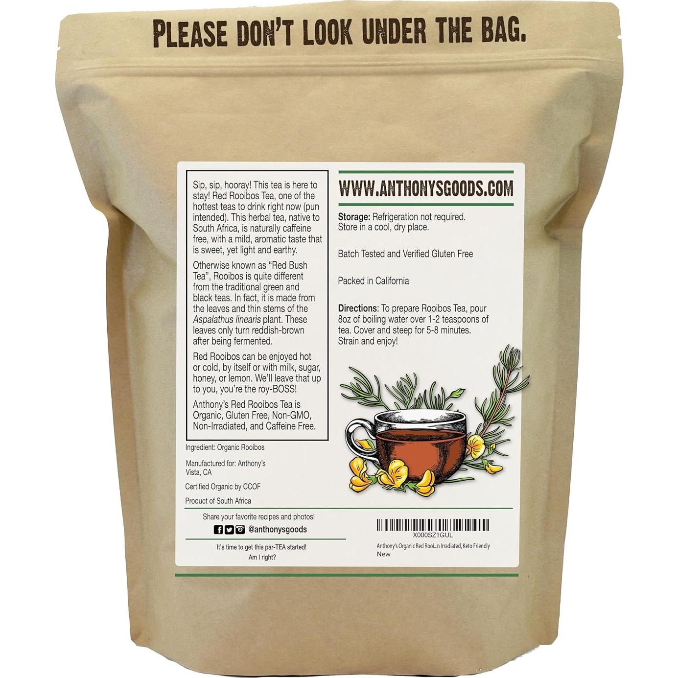 Té Rooibos Rojo Orgánico Anthony's 0.45 kg Sin Gluten