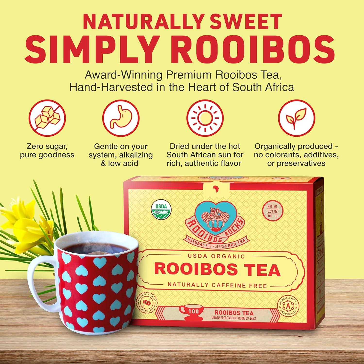 Té Rooibos Rojo Orgánico 100 Bolsitas Sin Cafeína - Premium