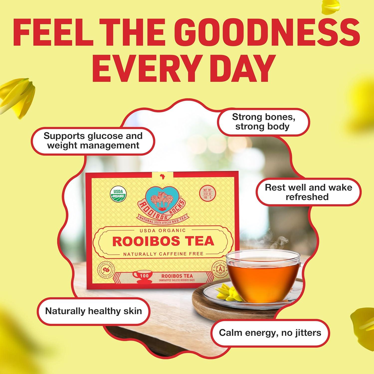 Té Rooibos Rojo Orgánico 100 Bolsitas Sin Cafeína - Premium