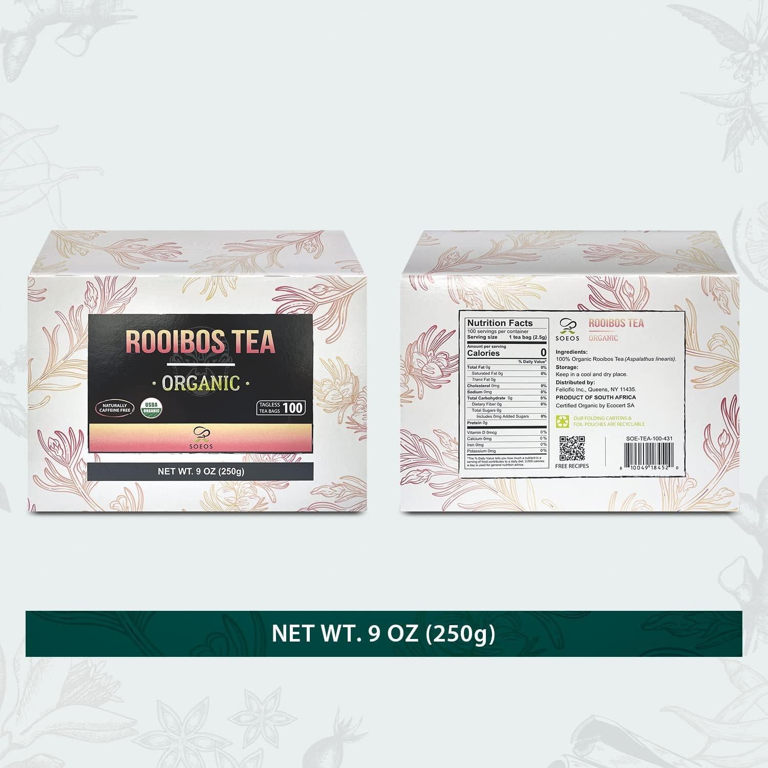 Té Rooibos Orgánico Soeos 250g - 100 Bolsitas Sin Cafeína