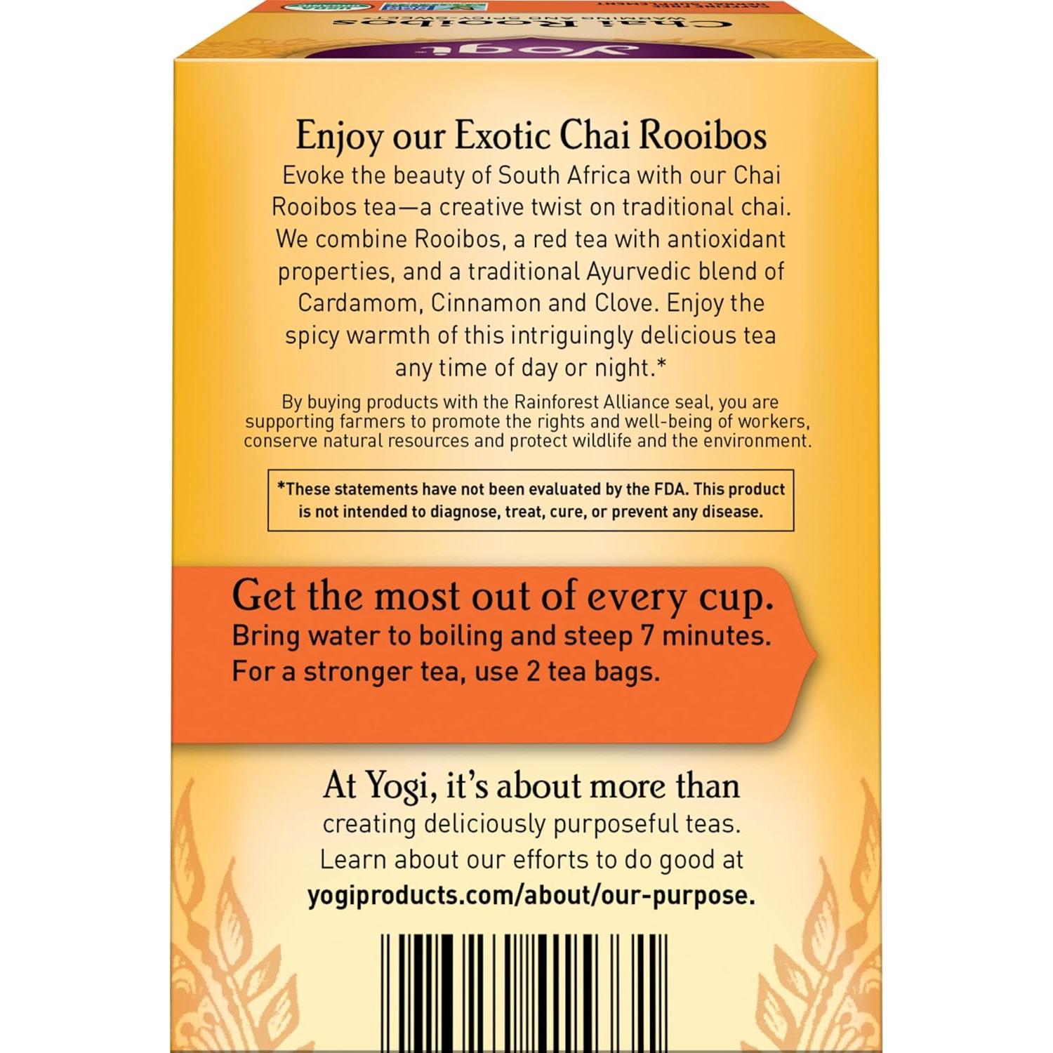 Té Rooibos Chai Orgánico Yogi - 64 Bolsas - Sin Cafeína