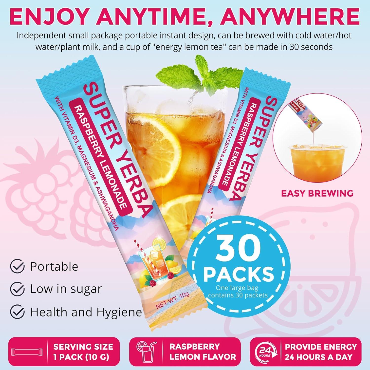 Yerba Mate Instantáneo en Polvo HBIKCLYC Sabor Frambuesa-Limón 30 Porciones