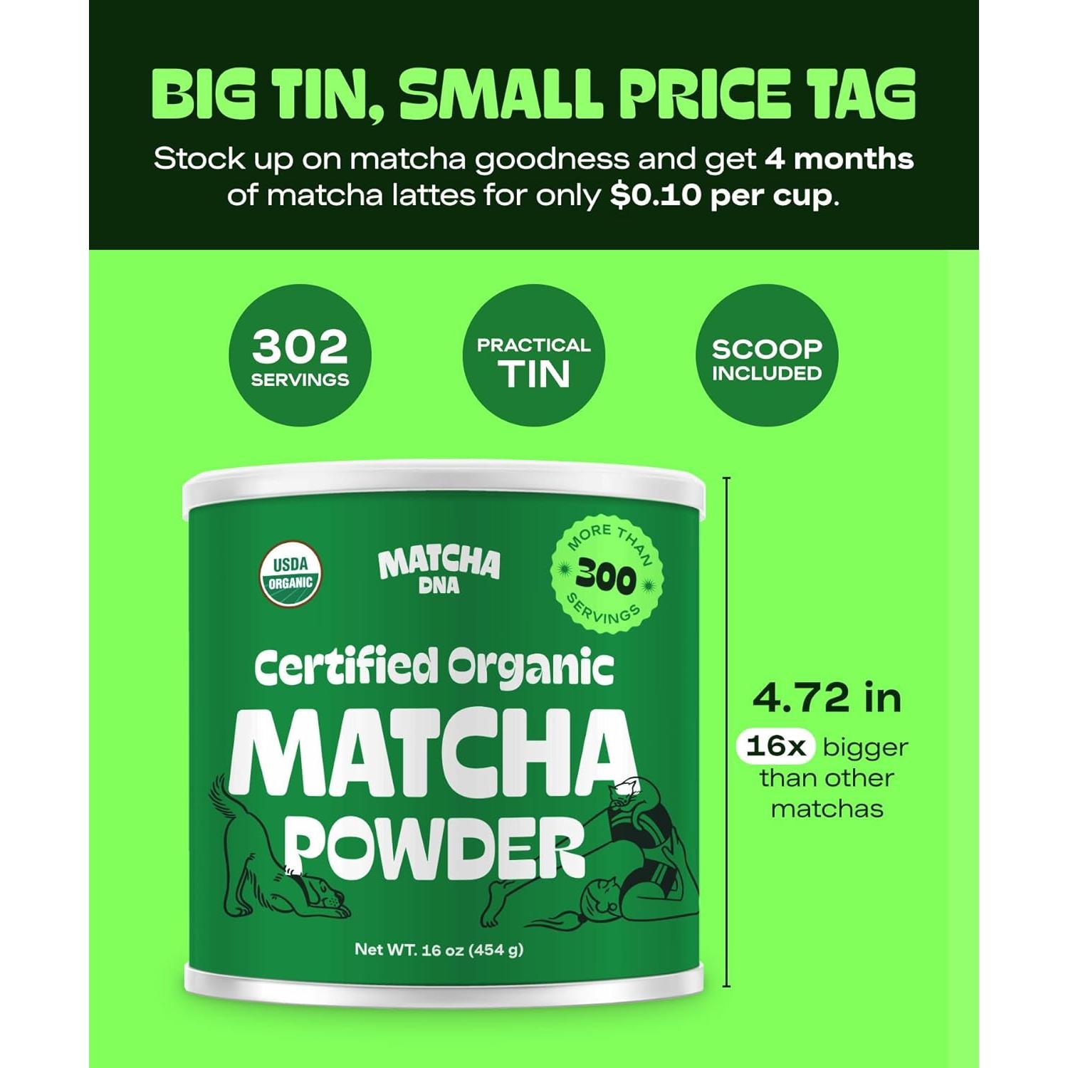 Polvo de Té Verde Orgánico Matcha DNA 16 oz Lata