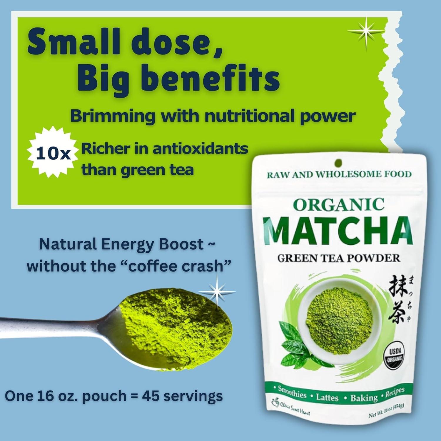 Polvo de Té Verde Matcha Orgánico Cherie Sweet Heart 454g