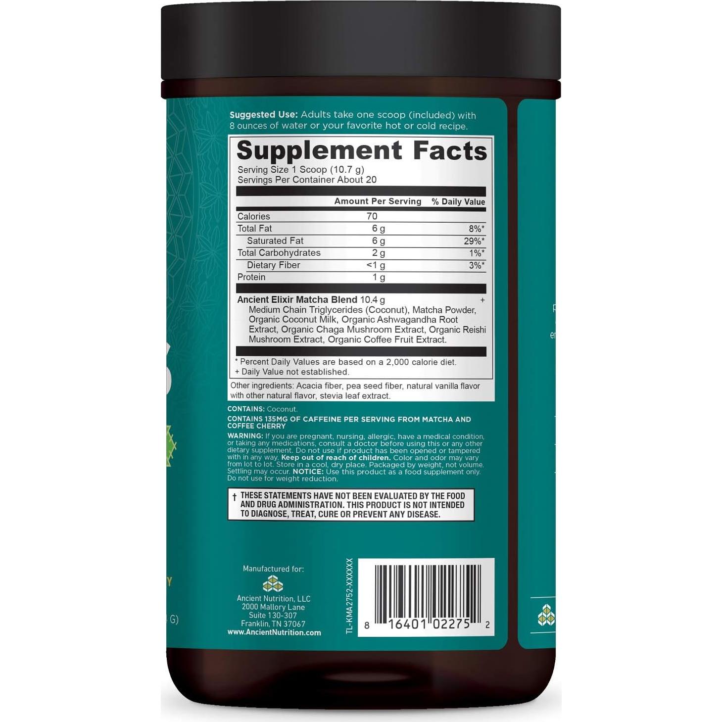 Polvo de Té Verde Matcha Superfood Ancient Elixirs 211g