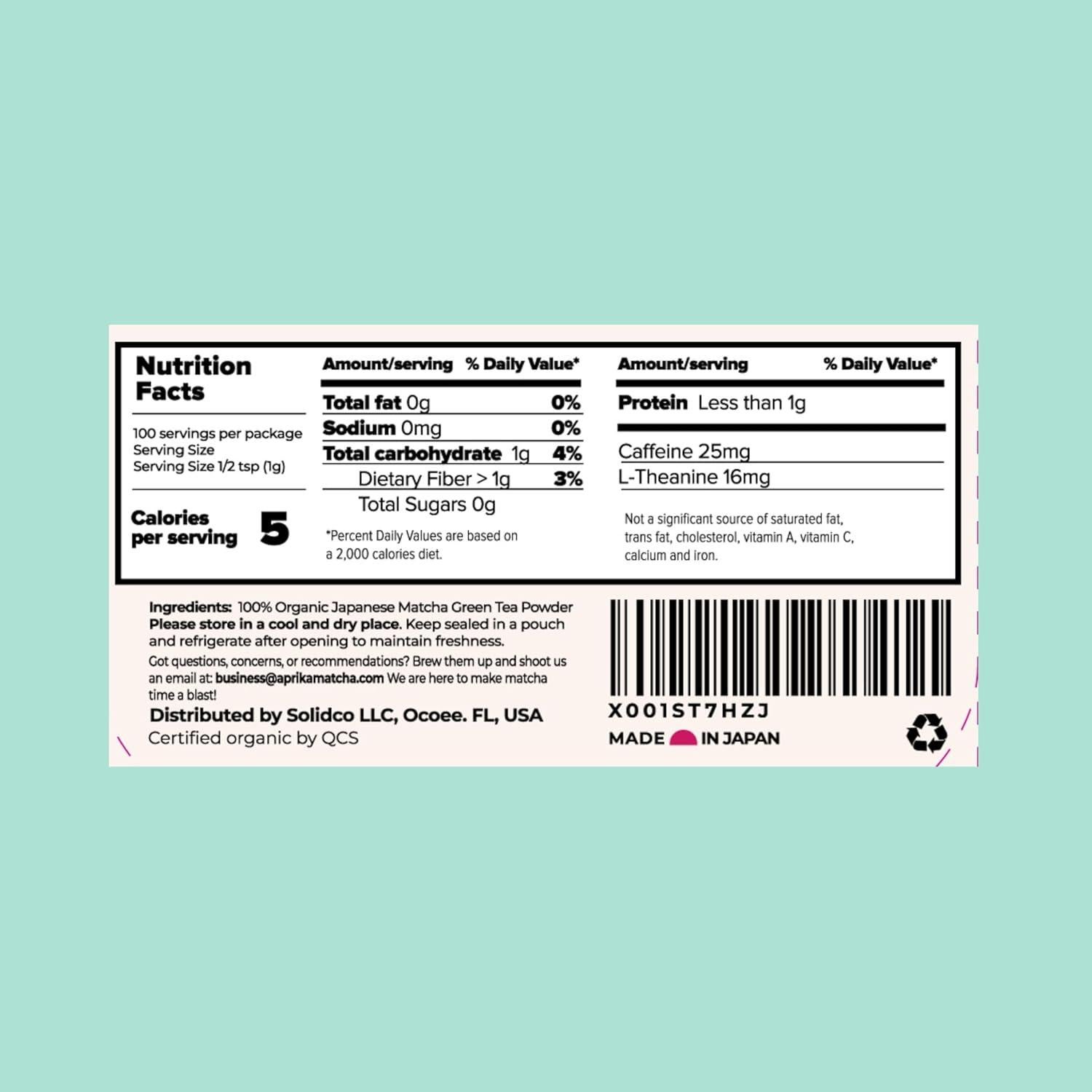 Polvo de Matcha Orgánico AprikaLife 100g - Grado Café Japonés